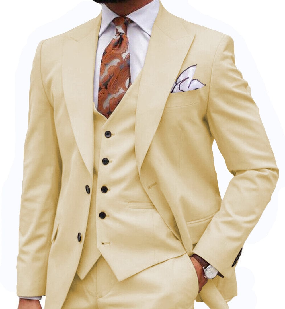 ceehuteey Formal Men's 3 Piece Regular Fit Peak Lapel  Men's Express Suit (Blazer+Vest+Pants)