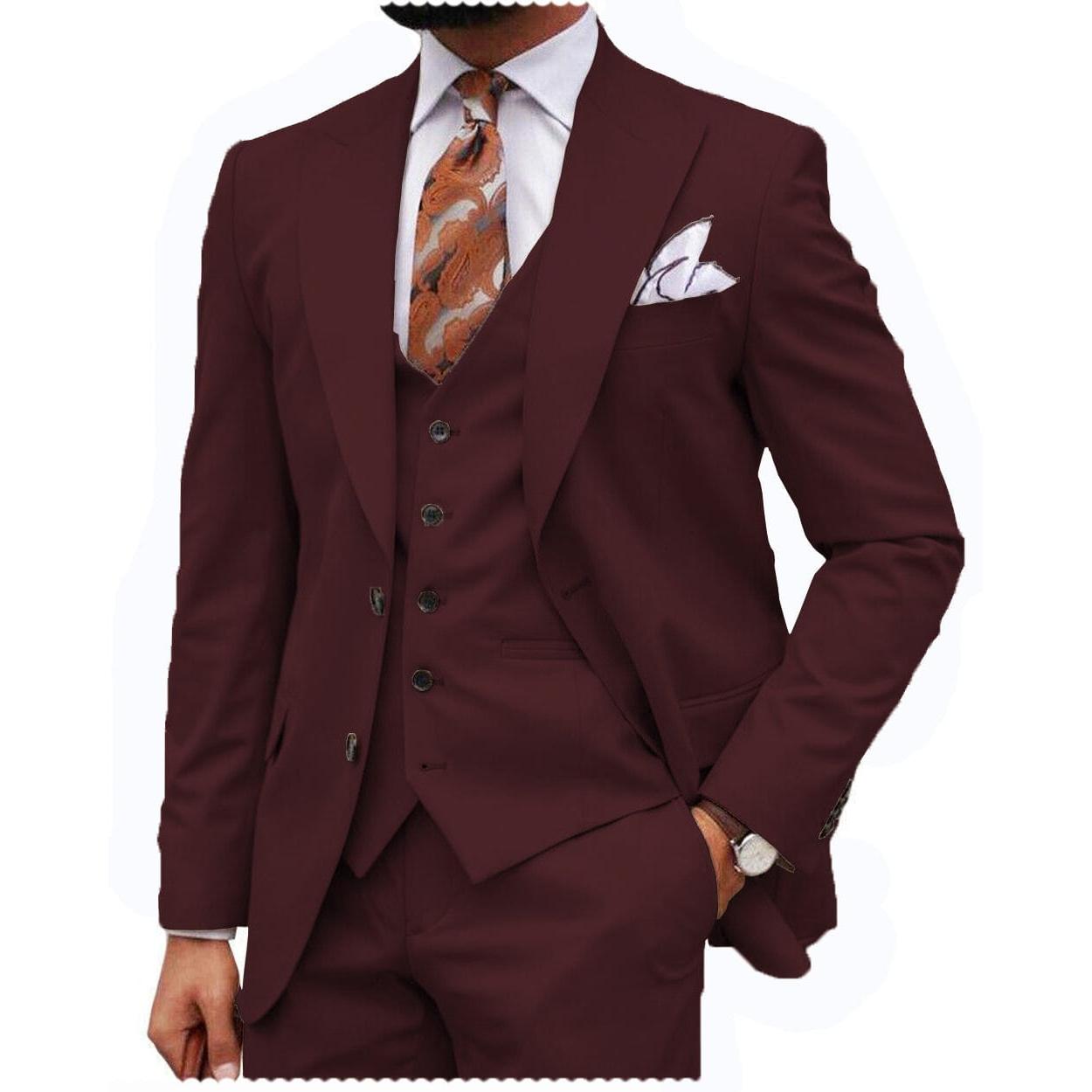 ceehuteey Formal Men's 3 Piece Regular Fit Peak Lapel  Men's Express Suit (Blazer+Vest+Pants)