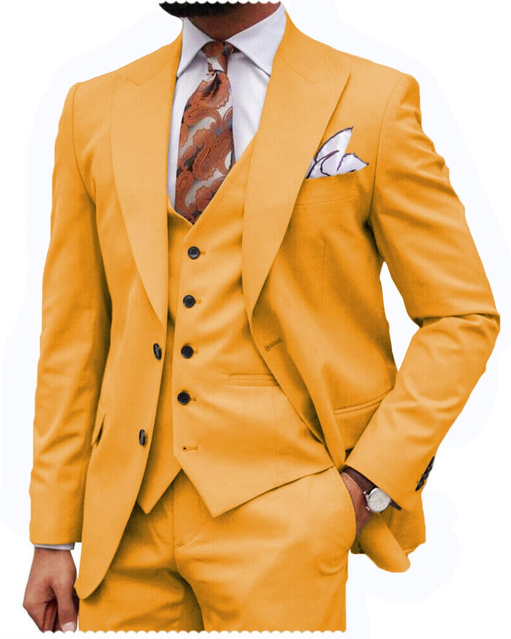 Buy Silver Magnate Slim Fit 3 Piece Suit Imported Fine Fabric Golden Yellow  (42) at Amazon.in