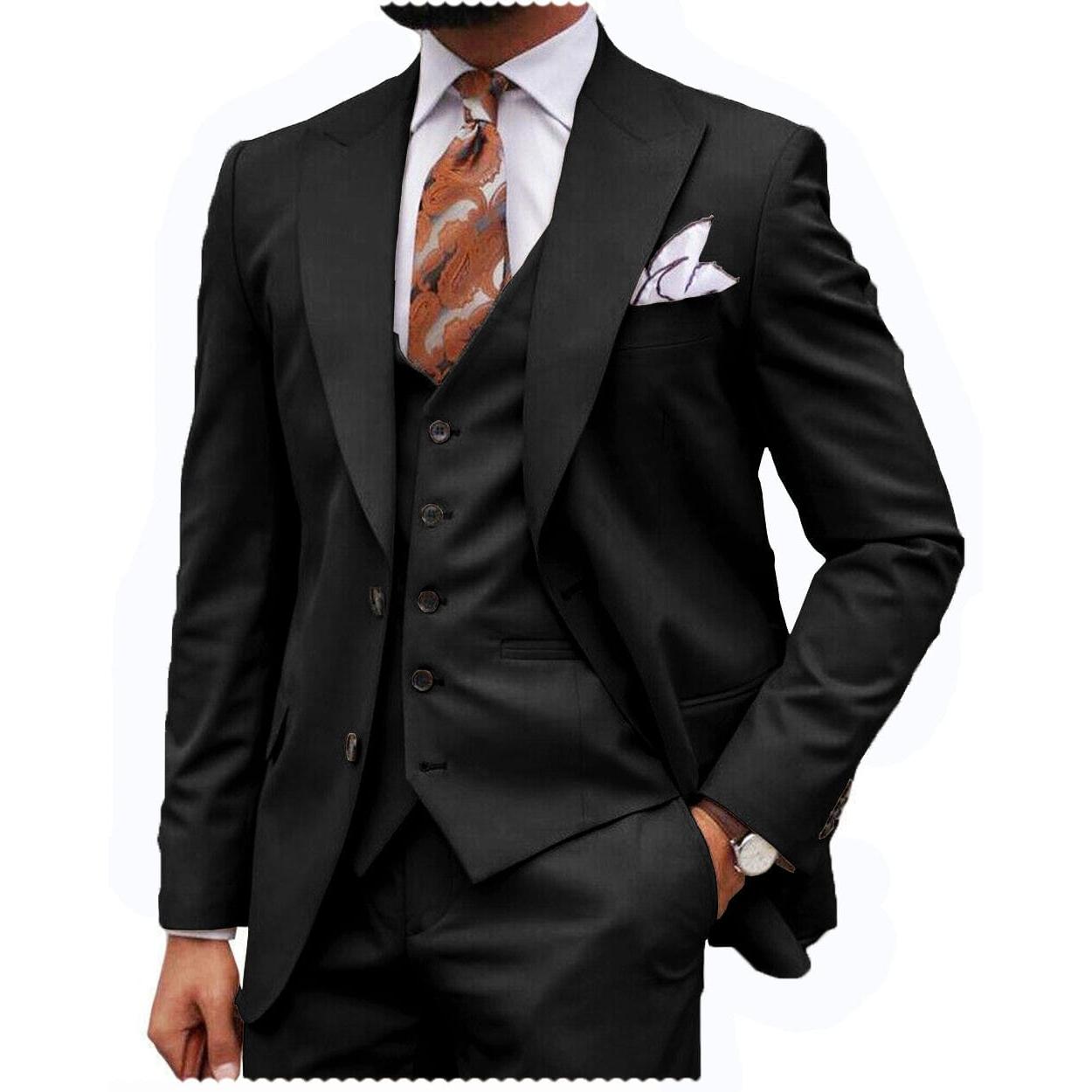 ceehuteey Formal Men's 3 Piece Regular Fit Peak Lapel  Men's Express Suit (Blazer+Vest+Pants)