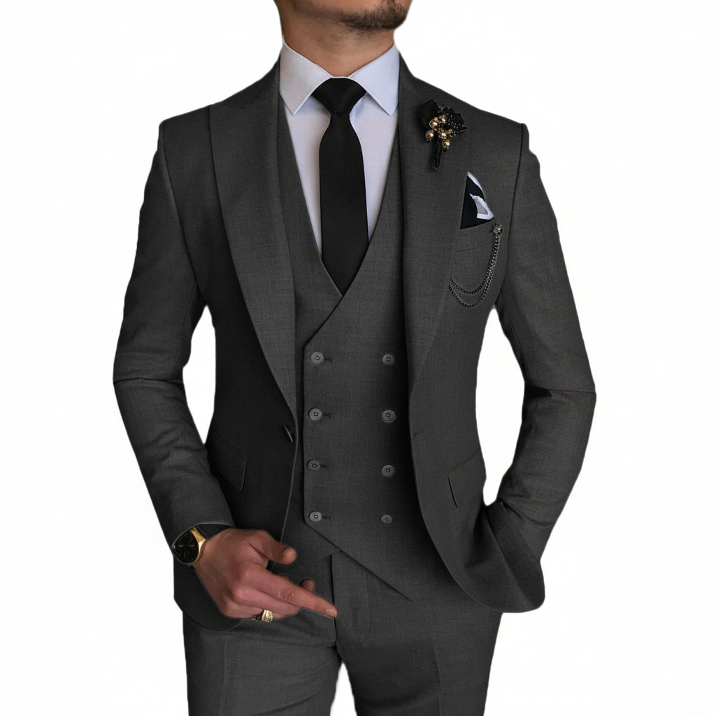 ceehuteey Formal Men's 3 Pieces Flat Peak Lapel Tuxedos For Wedding (Blazer+vest+Pants)