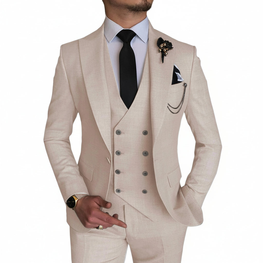 ceehuteey Formal Men's 3 Pieces Flat Peak Lapel Tuxedos For Wedding (Blazer+vest+Pants)