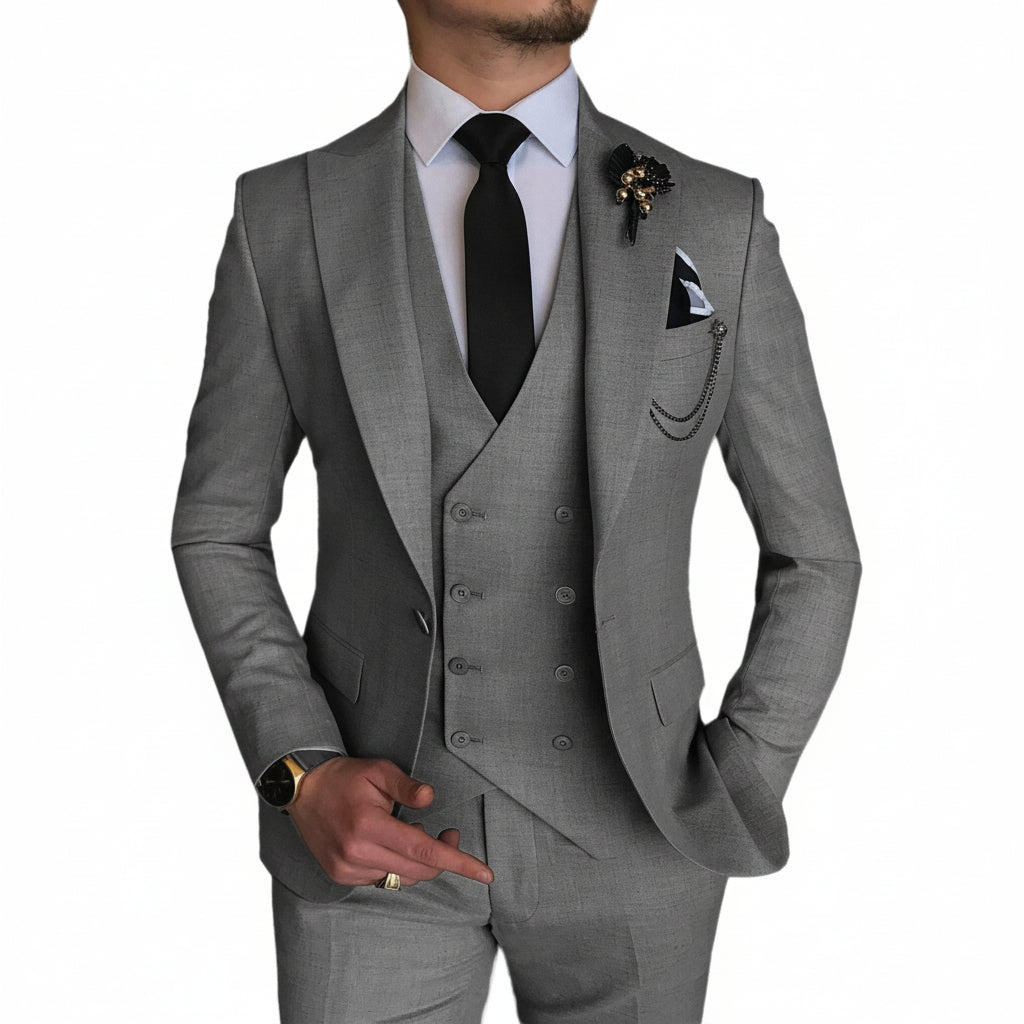 ceehuteey Formal Men's 3 Pieces Flat Peak Lapel Tuxedos For Wedding (Blazer+vest+Pants)