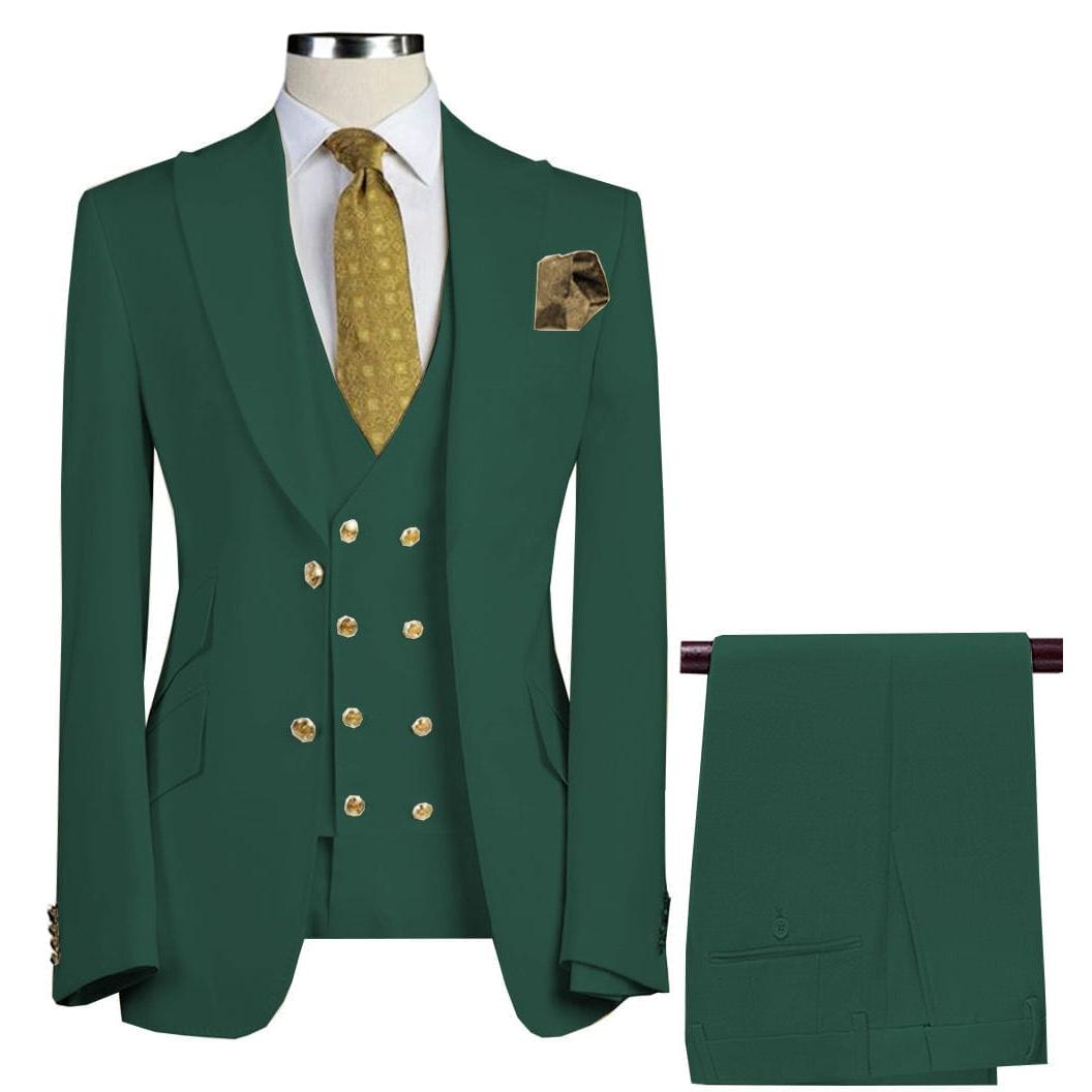 ceehuteey Formal Men's 3 Pieces Flat Peak Lapel Tuxedos For Wedding (Blazer+vest+Pants)