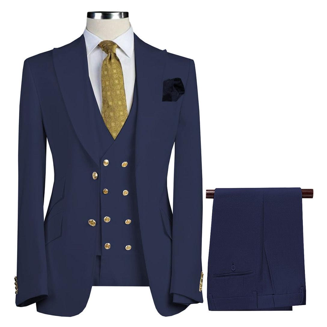 ceehuteey Formal Men's 3 Pieces Flat Peak Lapel Tuxedos For Wedding (Blazer+vest+Pants)