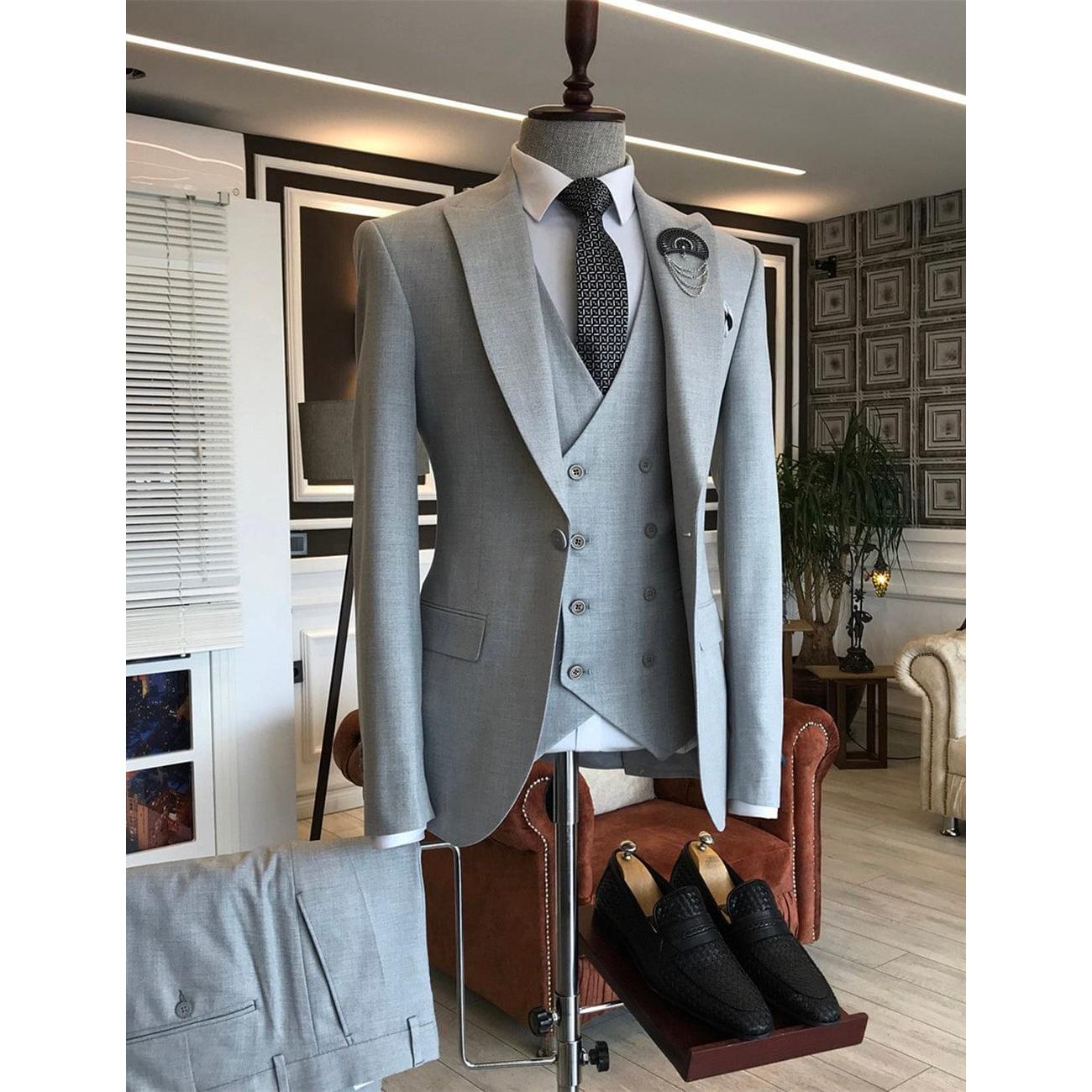 ceehuteey Formal Men's 3 Pieces Flat Peak Lapel Tuxedos For Wedding (Blazer+vest+Pants)