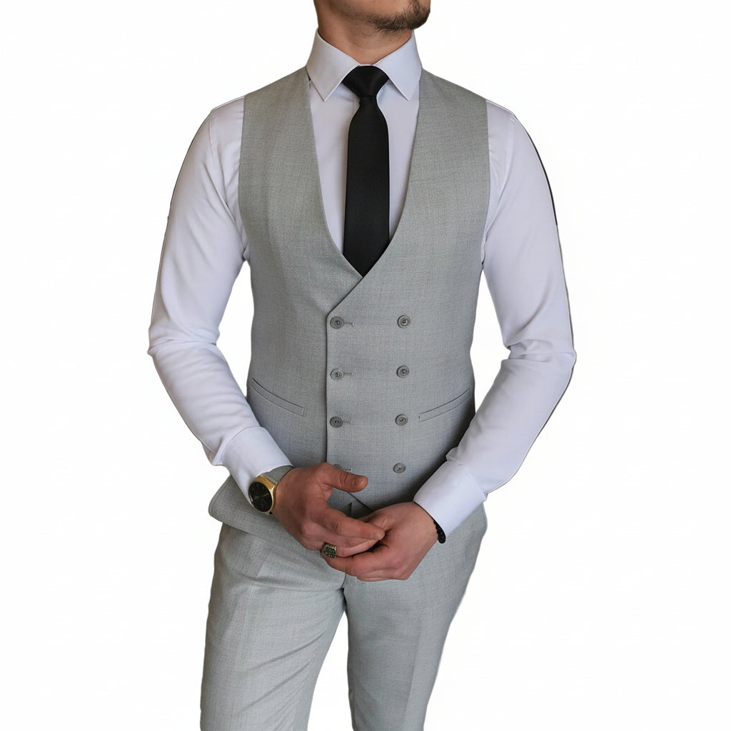 Formal Men's 3 Pieces Flat Peak Lapel Tuxedos For Wedding (Blazer+vest+Pants) | ceehuteey Grey / 44R / Fabric Formal Men's 3 Pieces Flat Peak Lapel Tuxedos For Wedding (Blazer+vest+Pants) | ceehuteey Grey / 44R / Fabric