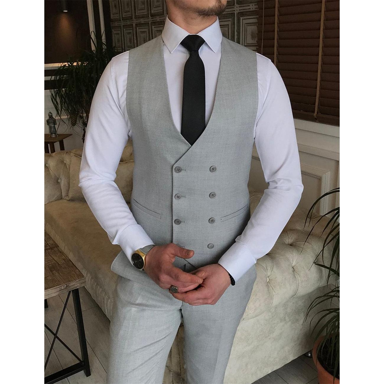 ceehuteey Formal Men's 3 Pieces Flat Peak Lapel Tuxedos For Wedding (Blazer+vest+Pants)