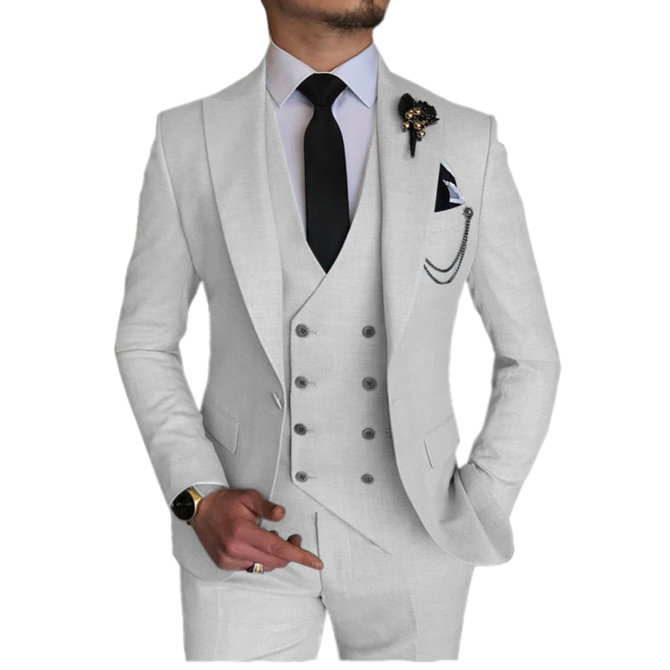 ceehuteey Formal Men's 3 Pieces Flat Peak Lapel Tuxedos For Wedding (Blazer+vest+Pants)