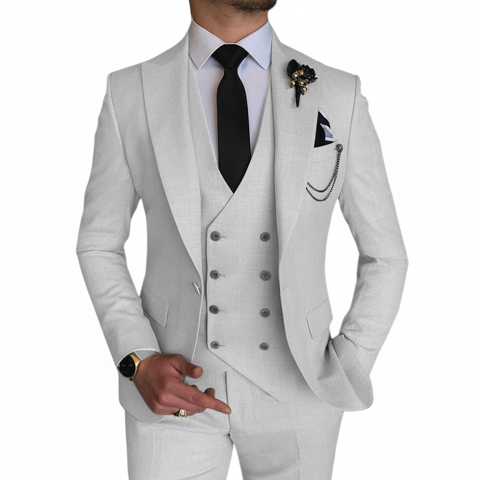 ceehuteey Formal Men's 3 Pieces Flat Peak Lapel Tuxedos For Wedding (Blazer+vest+Pants)