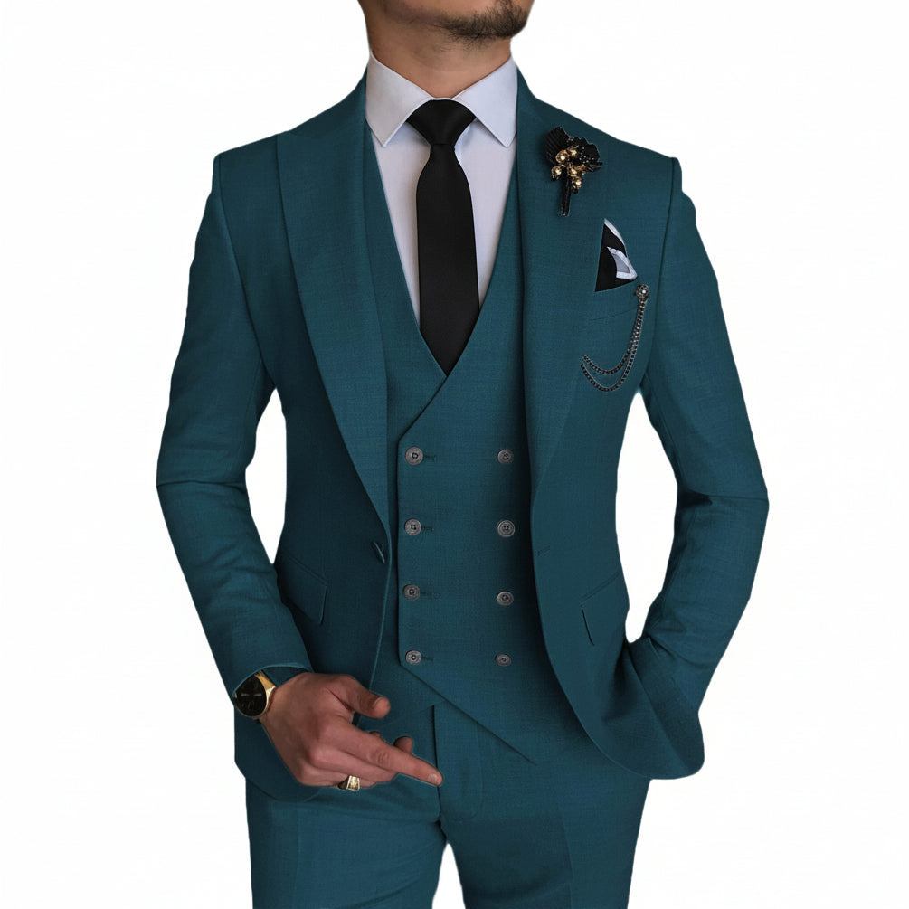 ceehuteey Formal Men's 3 Pieces Flat Peak Lapel Tuxedos For Wedding (Blazer+vest+Pants)