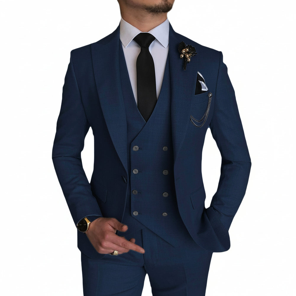 ceehuteey Formal Men's 3 Pieces Flat Peak Lapel Tuxedos For Wedding (Blazer+vest+Pants)