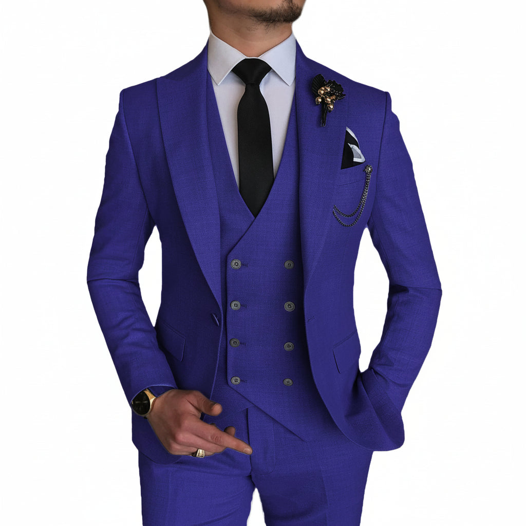 ceehuteey Formal Men's 3 Pieces Flat Peak Lapel Tuxedos For Wedding (Blazer+vest+Pants)