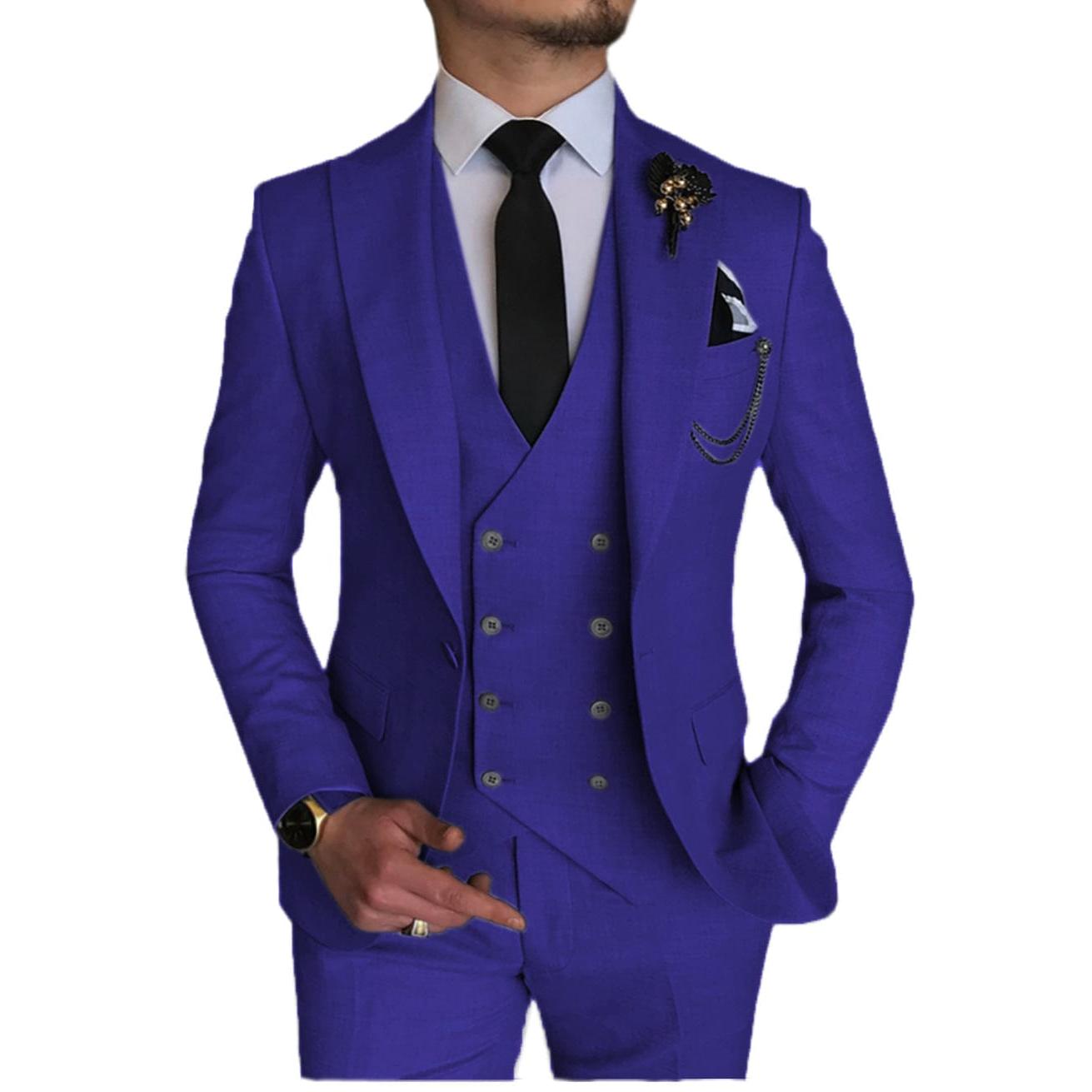 ceehuteey Formal Men's 3 Pieces Flat Peak Lapel Tuxedos For Wedding (Blazer+vest+Pants)