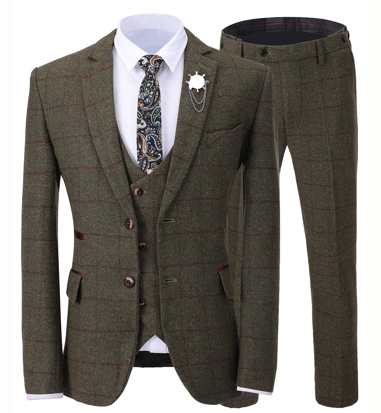 ceehuteey Formal Men's Business 3 Pieces Tweed Plaid Notch Lapel Suit Men for Wedding(Blazer+vest+Pants)