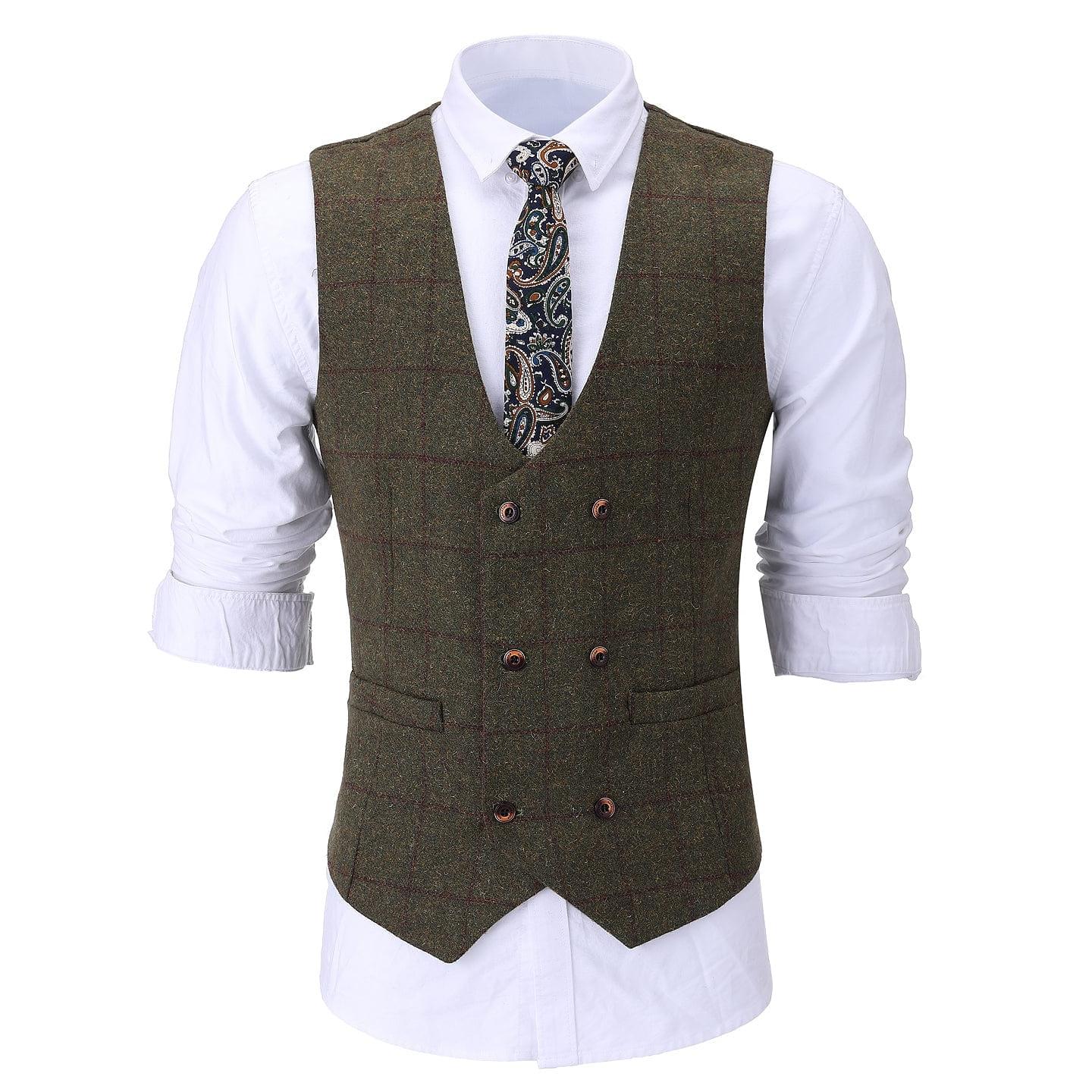 ceehuteey Formal Men's Business 3 Pieces Tweed Plaid Notch Lapel Suit Men for Wedding(Blazer+vest+Pants)