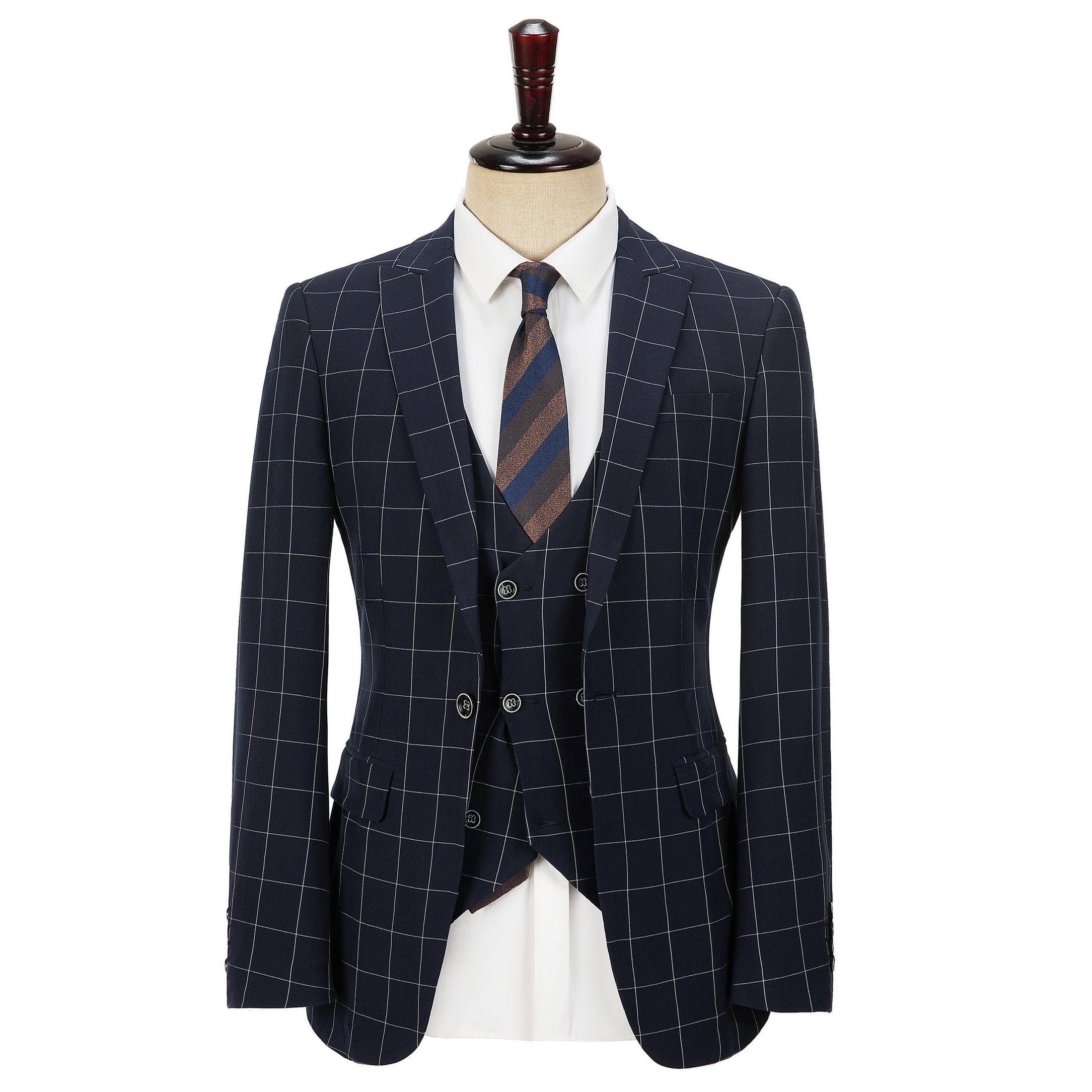 ceehuteey Formal Mens Suit 3 Pieces Check Plaid  Peak Lapel Tuxedos for Wedding (Blazer+Vest+Pants)