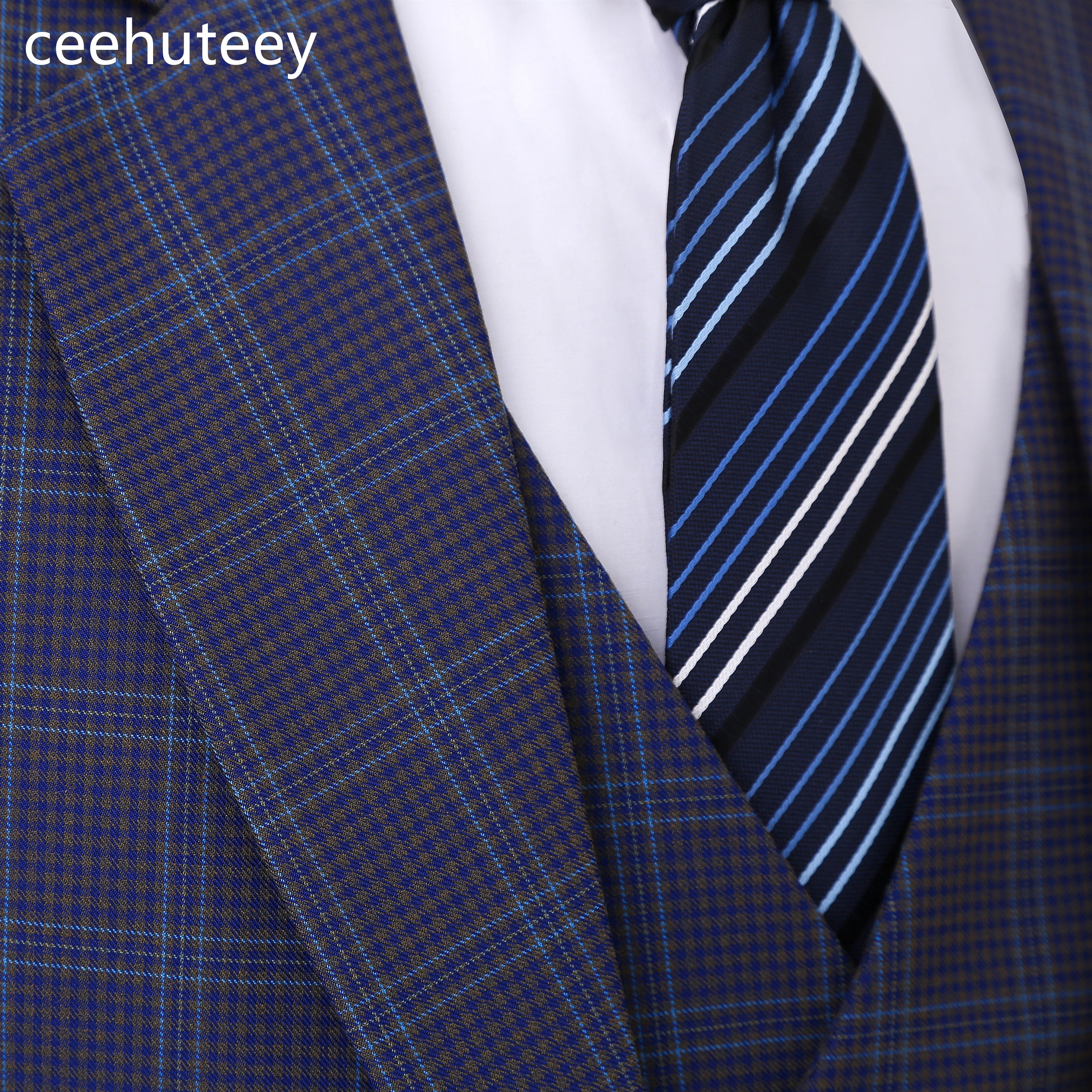 ceehuteey Formal Plaid Men's Business 3 Pieces Tweed  Notch Lapel Suit (Blazer+vest+Pants)
