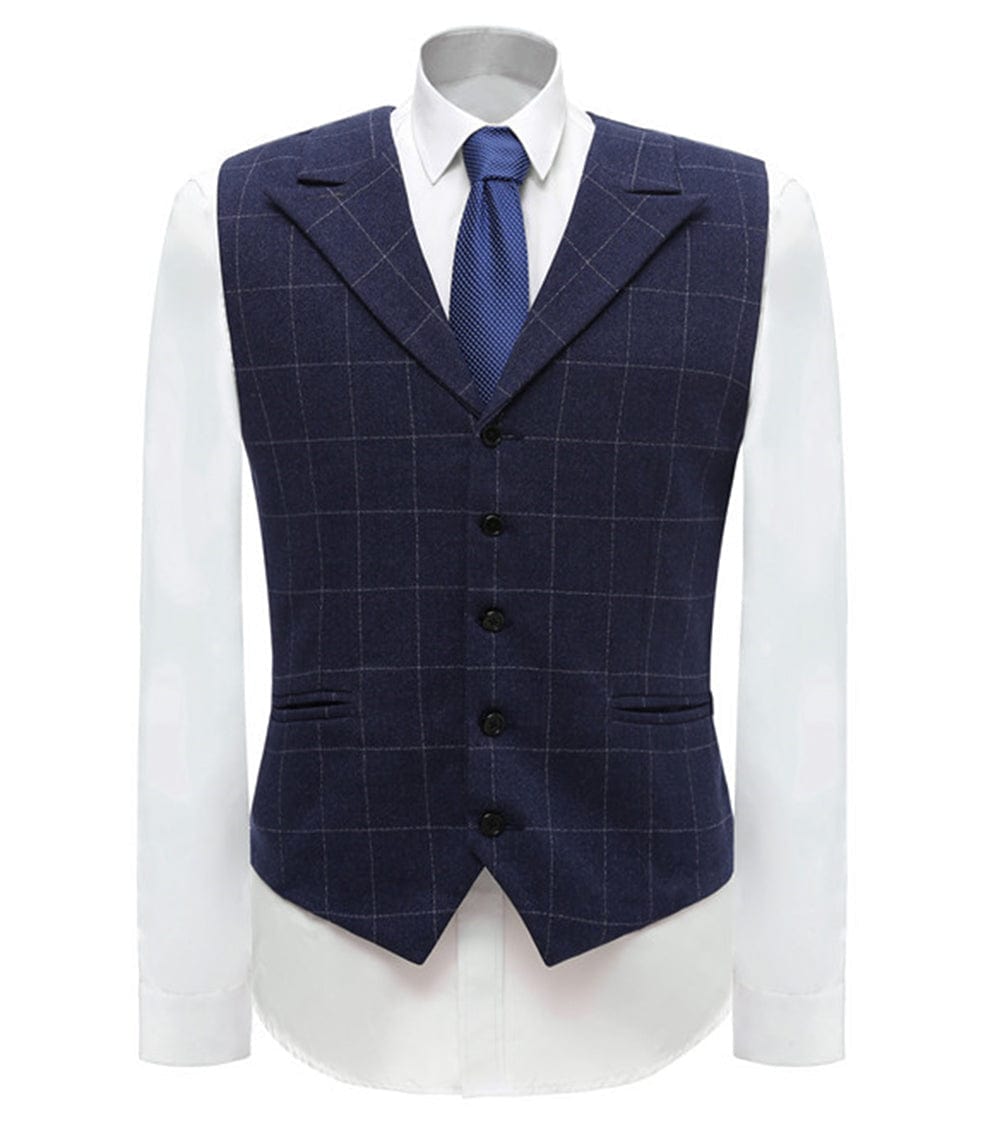 ceehuteey Formal Plaid Peak Lapel Waistcoat Slim Fit Suit Vest