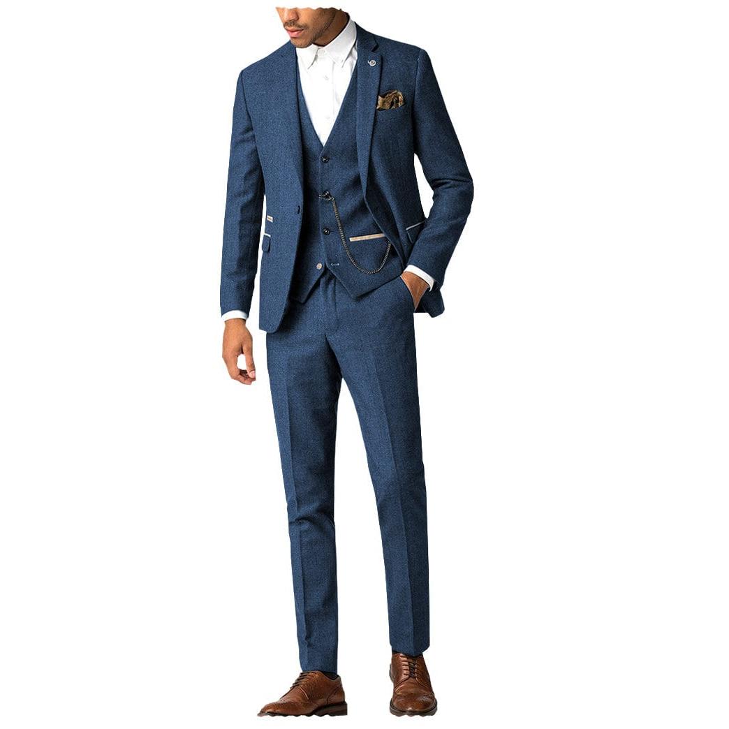 Herringbone 3 Piece Men's Suit for Wedding Graduation(Blazer + Vest + Pants) | ceehuteey Blue / 34R Herringbone 3 Piece Men's Suit for Wedding Graduation(Blazer + Vest + Pants) | ceehuteey Blue / 34R