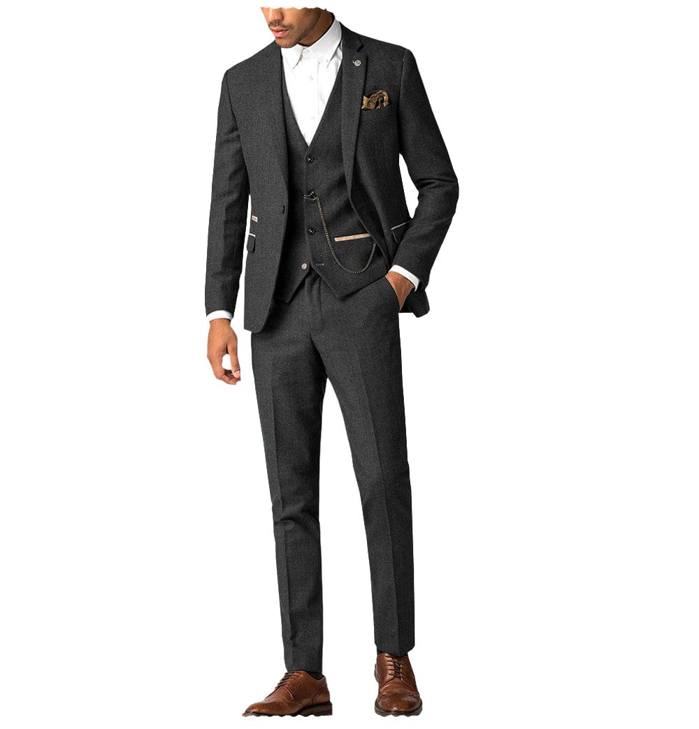 ceehuteey Herringbone 3 Piece Men's Suit for Wedding Graduation(Blazer + Vest + Pants)