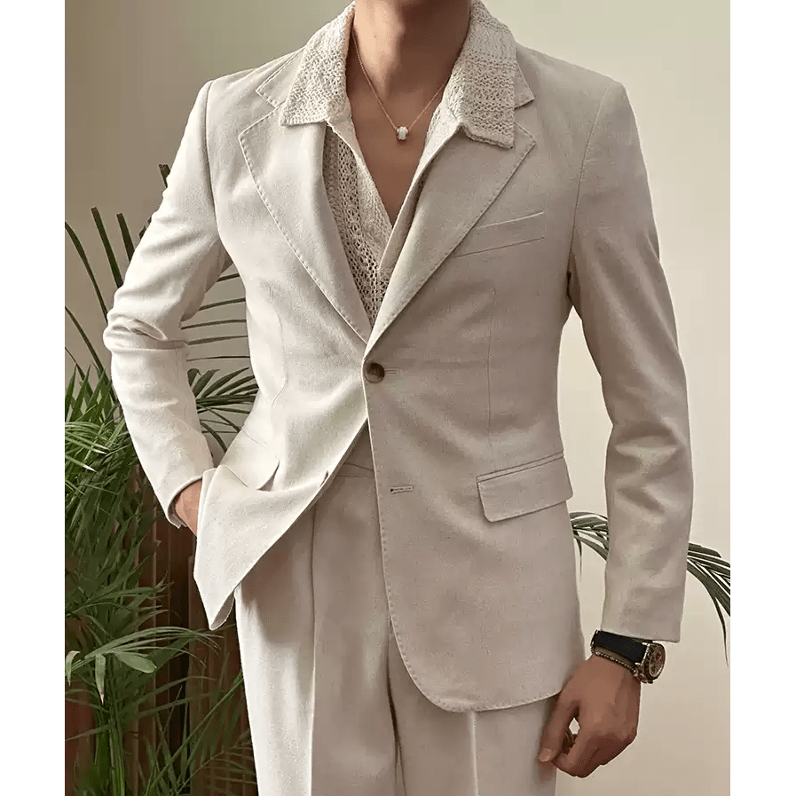 ceehuteey Linen Classic Notch Lapel Leisure suit(Blazer+Pants)