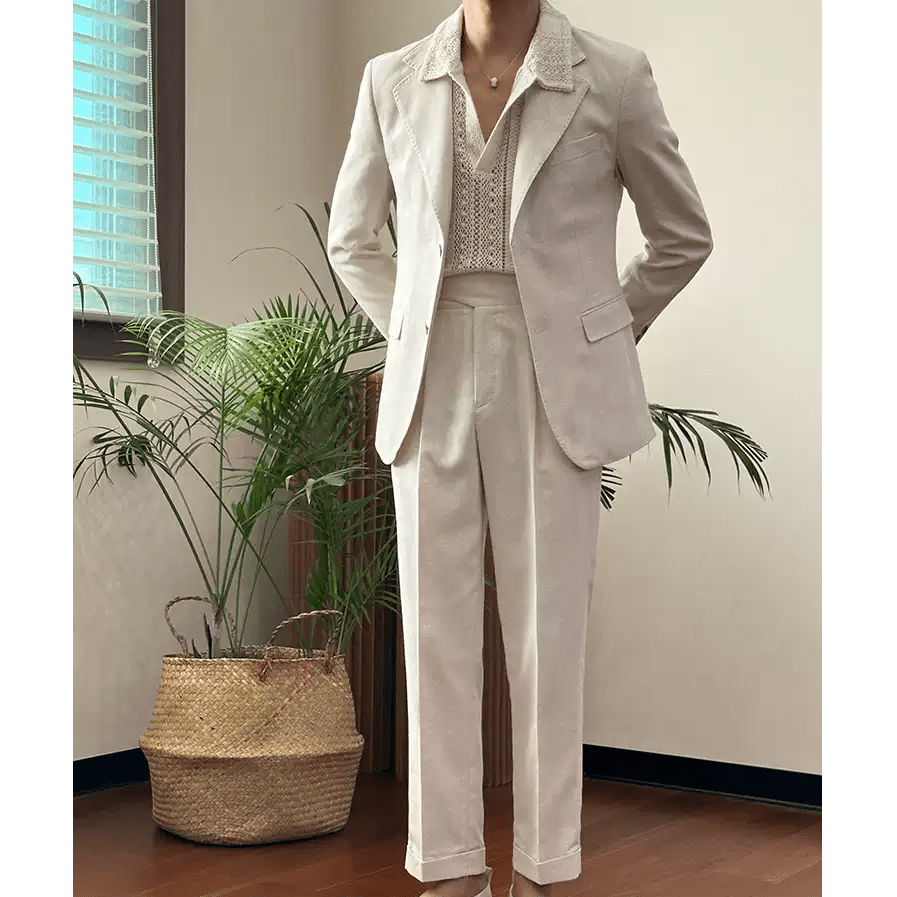 ceehuteey Linen Classic Notch Lapel Leisure suit(Blazer+Pants)