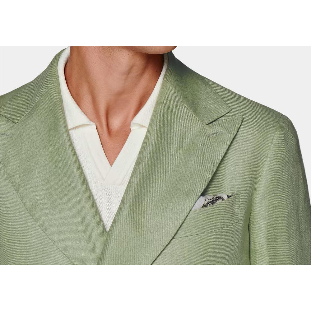 Linen Peak Lapel Half Sleeves Blazer