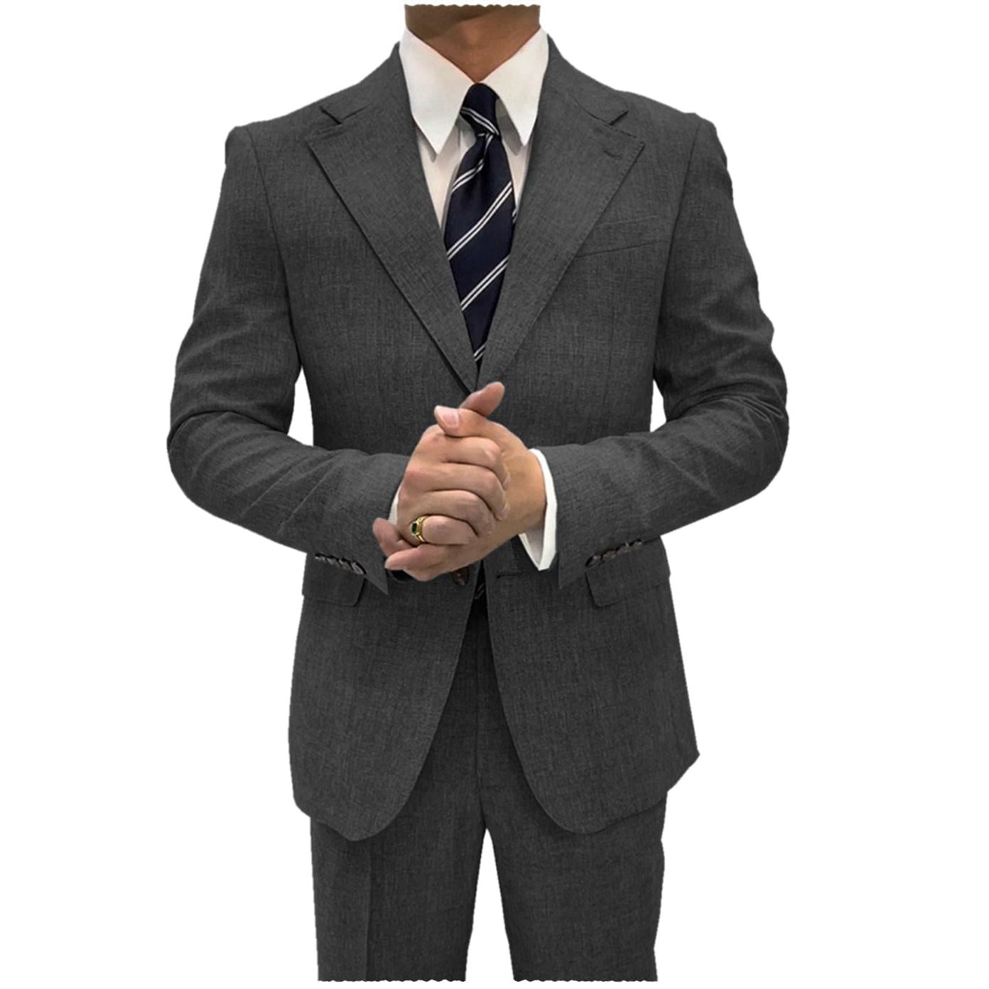 ceehuteey Linen Suits For Men Business 2 Piece Fit Casual Notch Lapel Summer Grooms (Blazer+Pants)