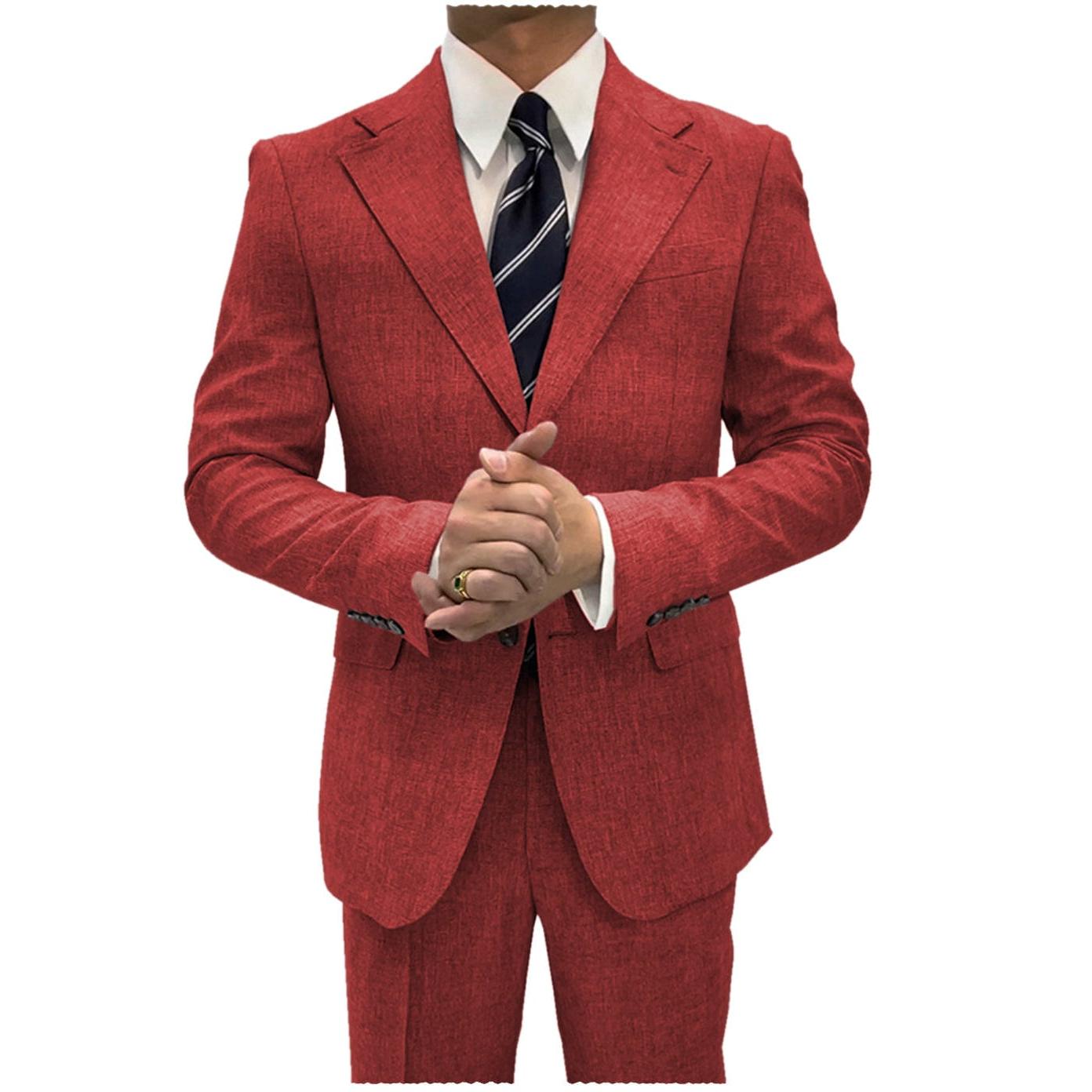 ceehuteey Linen Suits For Men Business 2 Piece Fit Casual Notch Lapel Summer Grooms (Blazer+Pants)