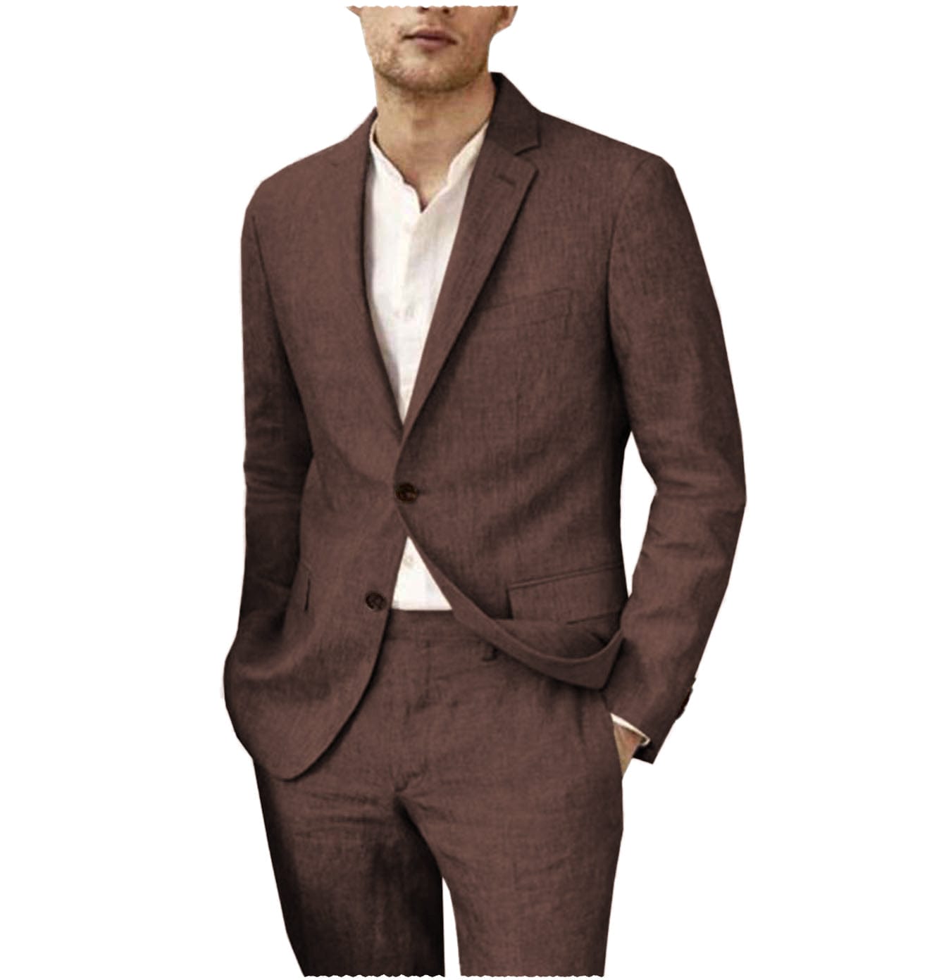 ceehuteey Linen Suits For Men Wedding 2 Piece  Fit Casual Notch Lapel Summer Grooms (Blazer+Pants