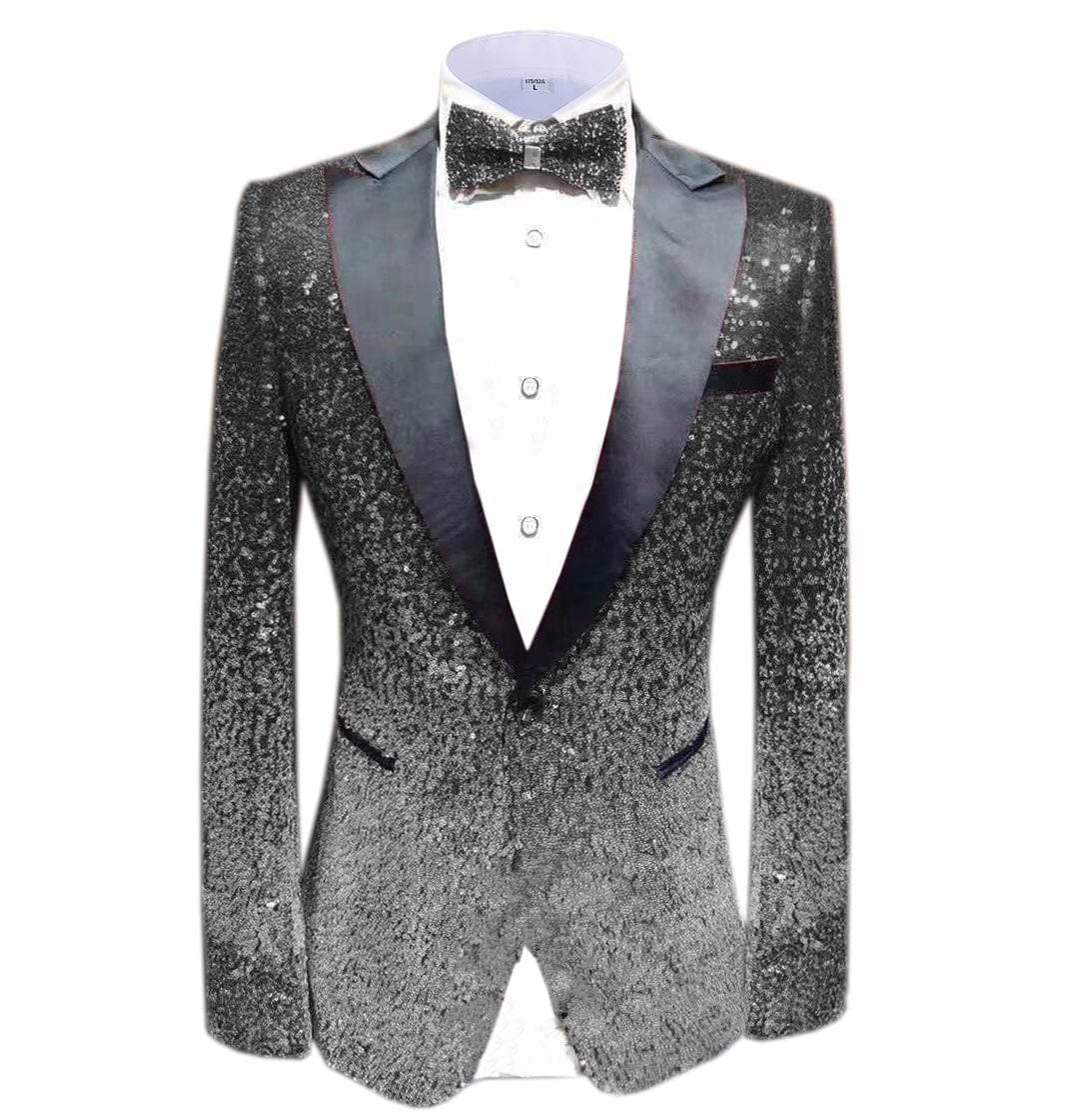 ceehuteey Men Peak Lapel Gradual Change Color Sequins Tuxedos Suit  Blazer