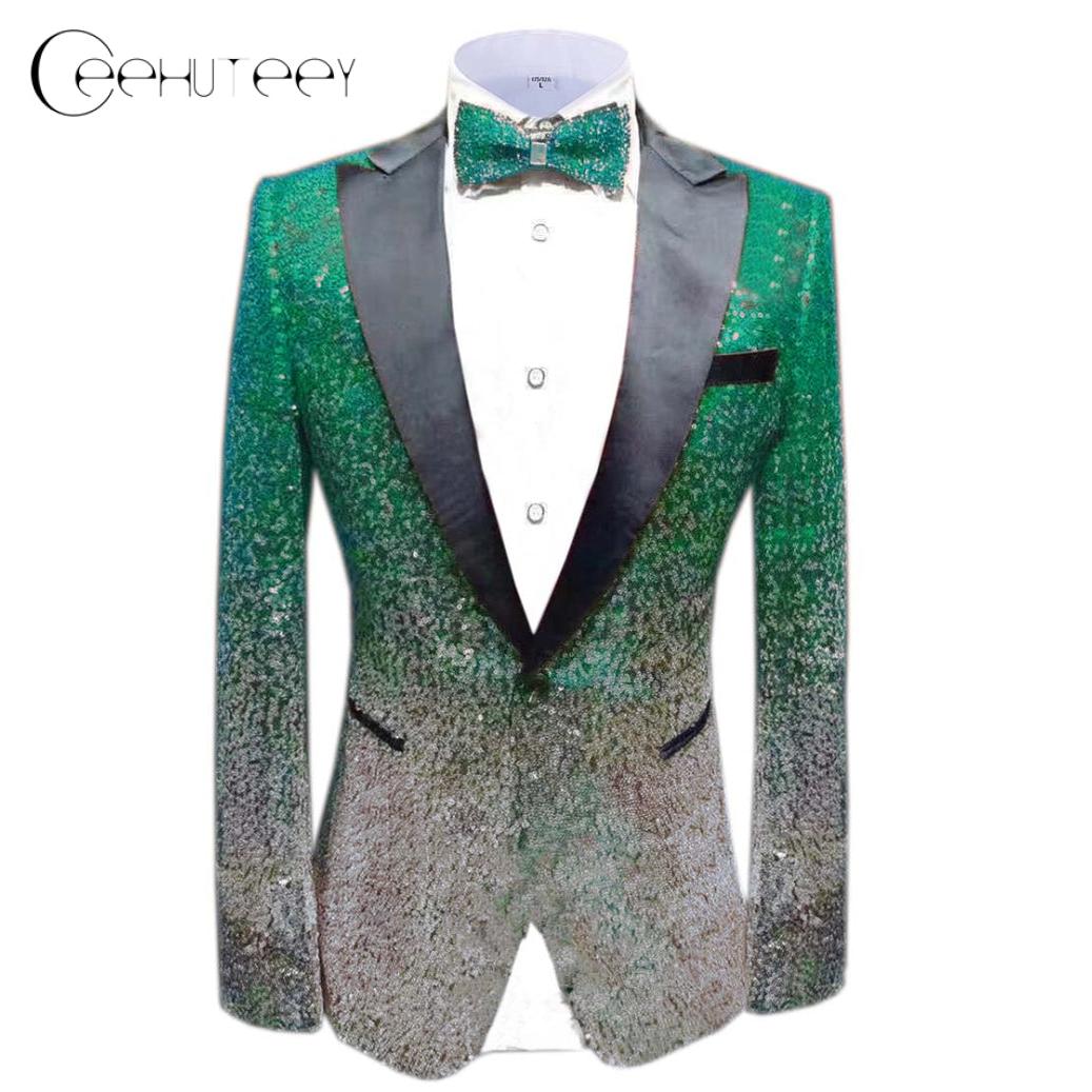 ceehuteey Men Peak Lapel Gradual Change Color Sequins Tuxedos Suit  Blazer