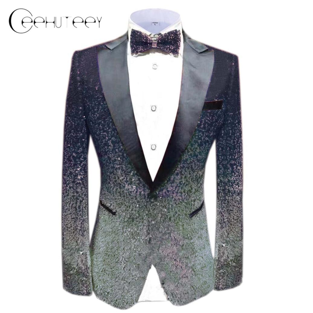 ceehuteey Men Peak Lapel Gradual Change Color Sequins Tuxedos Suit  Blazer