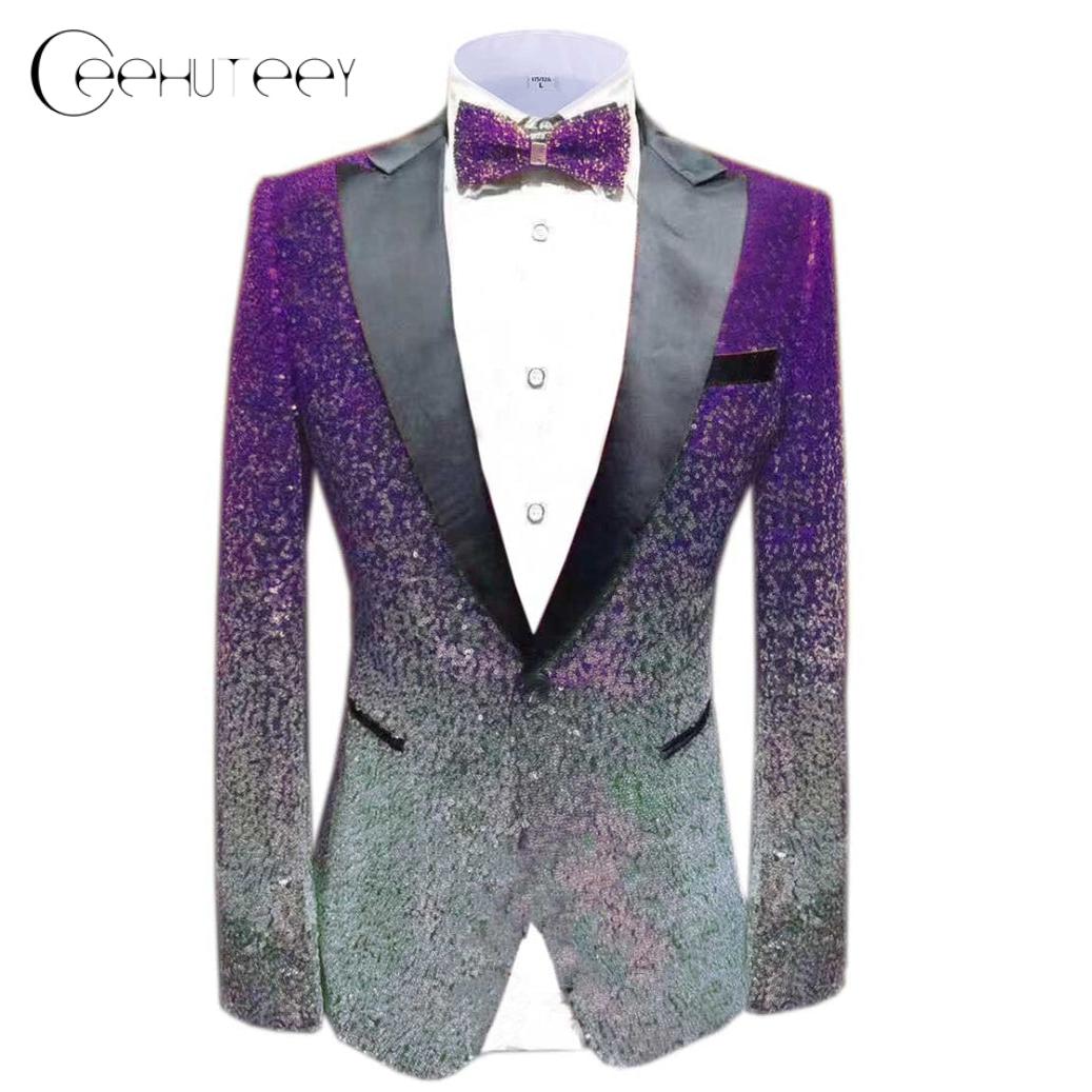 ceehuteey Men Peak Lapel Gradual Change Color Sequins Tuxedos Suit  Blazer