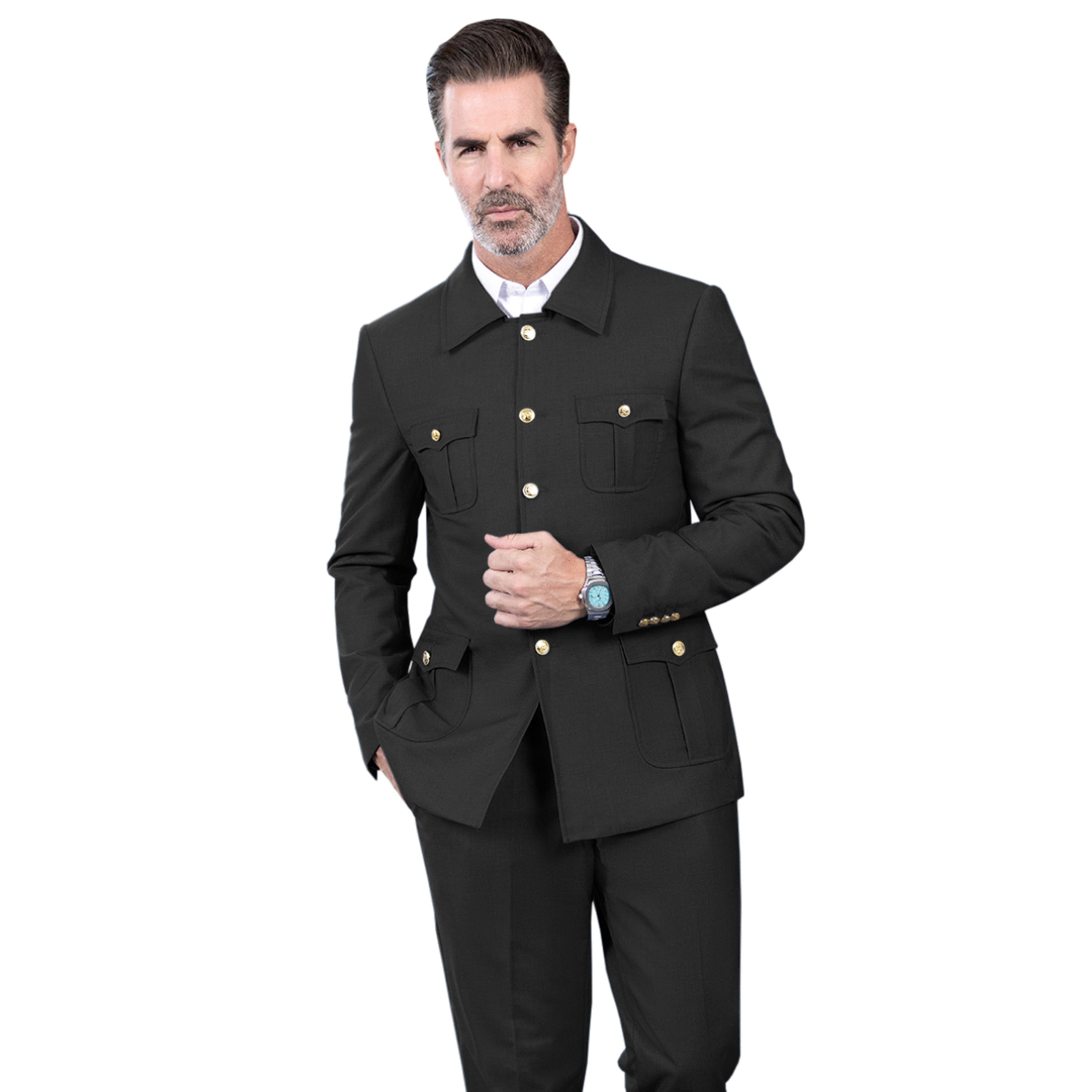 Ceehuteey Men's 2 Piece Lapel with Metal Clasp Classic Vintage Suit Black / 46r Ceehuteey Men's 2 Piece Lapel with Metal Clasp Classic Vintage Suit Black / 46r