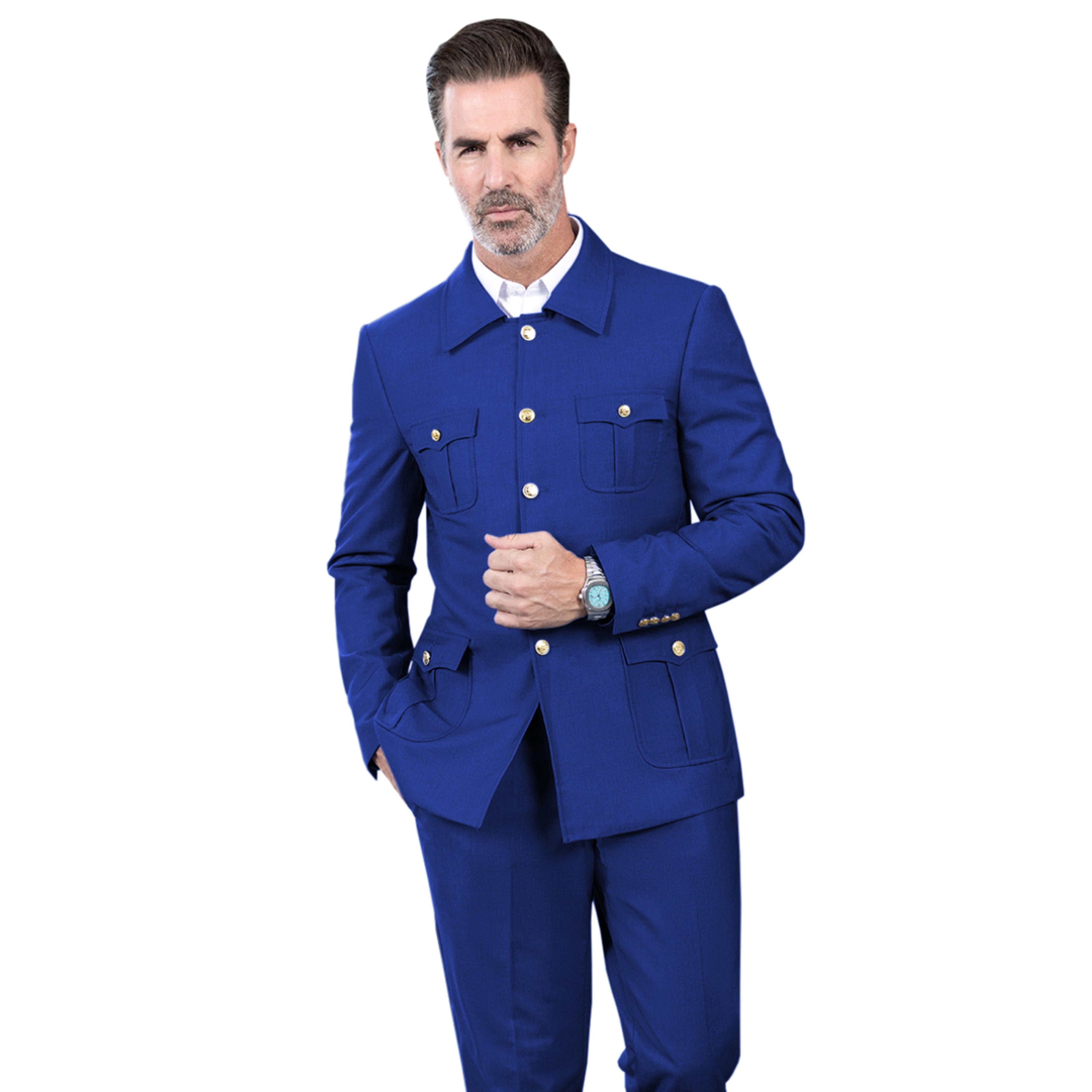 Ceehuteey Men's 2 Piece Lapel with Metal Clasp Classic Vintage Suit Royal Blue / 34R Ceehuteey Men's 2 Piece Lapel with Metal Clasp Classic Vintage Suit Royal Blue / 34R
