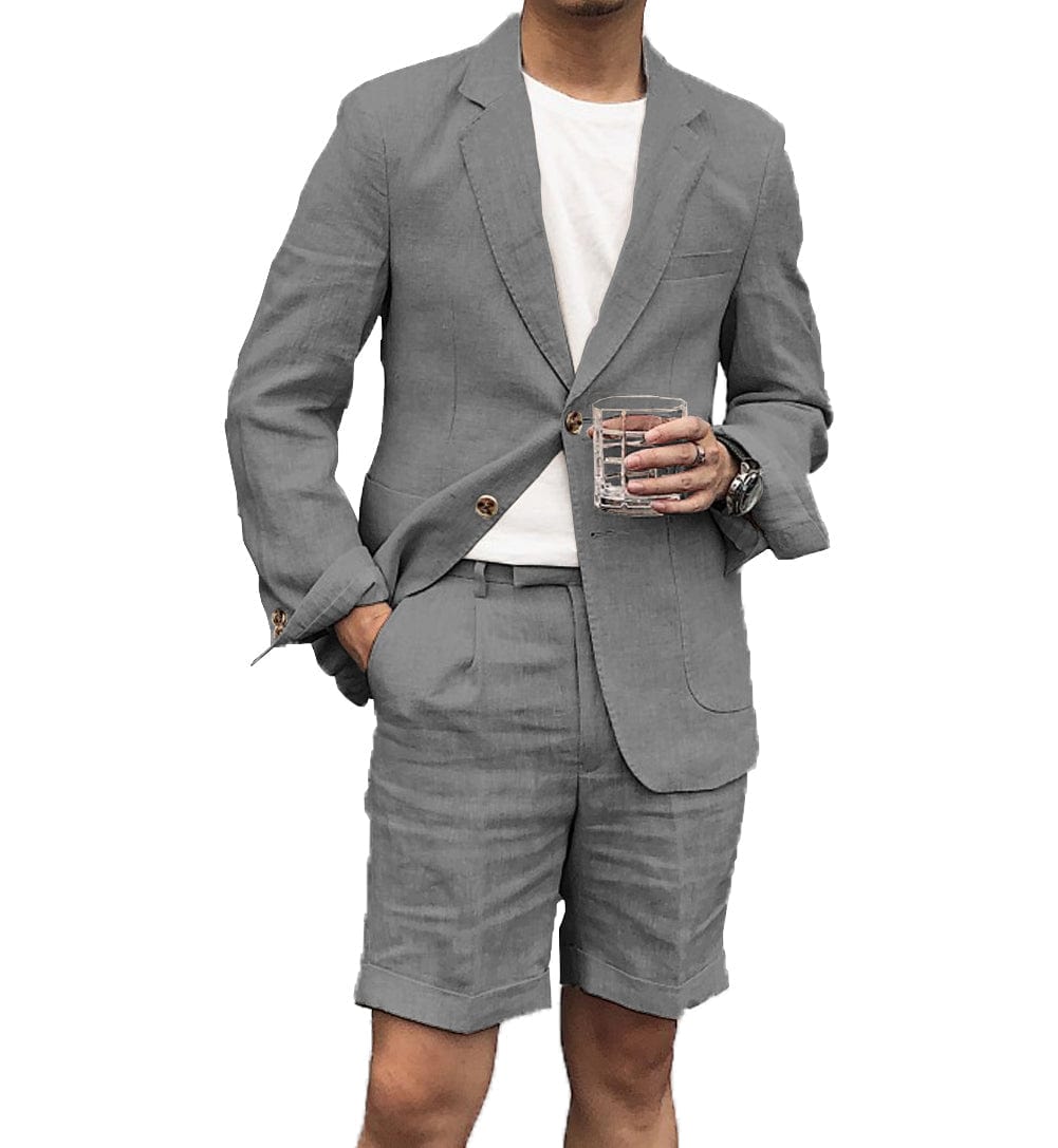 ceehuteey Men's 2 Piece Linen Suit Casual Slim Fit Tuxedos Wedding Summer  (Blazer+Pants)