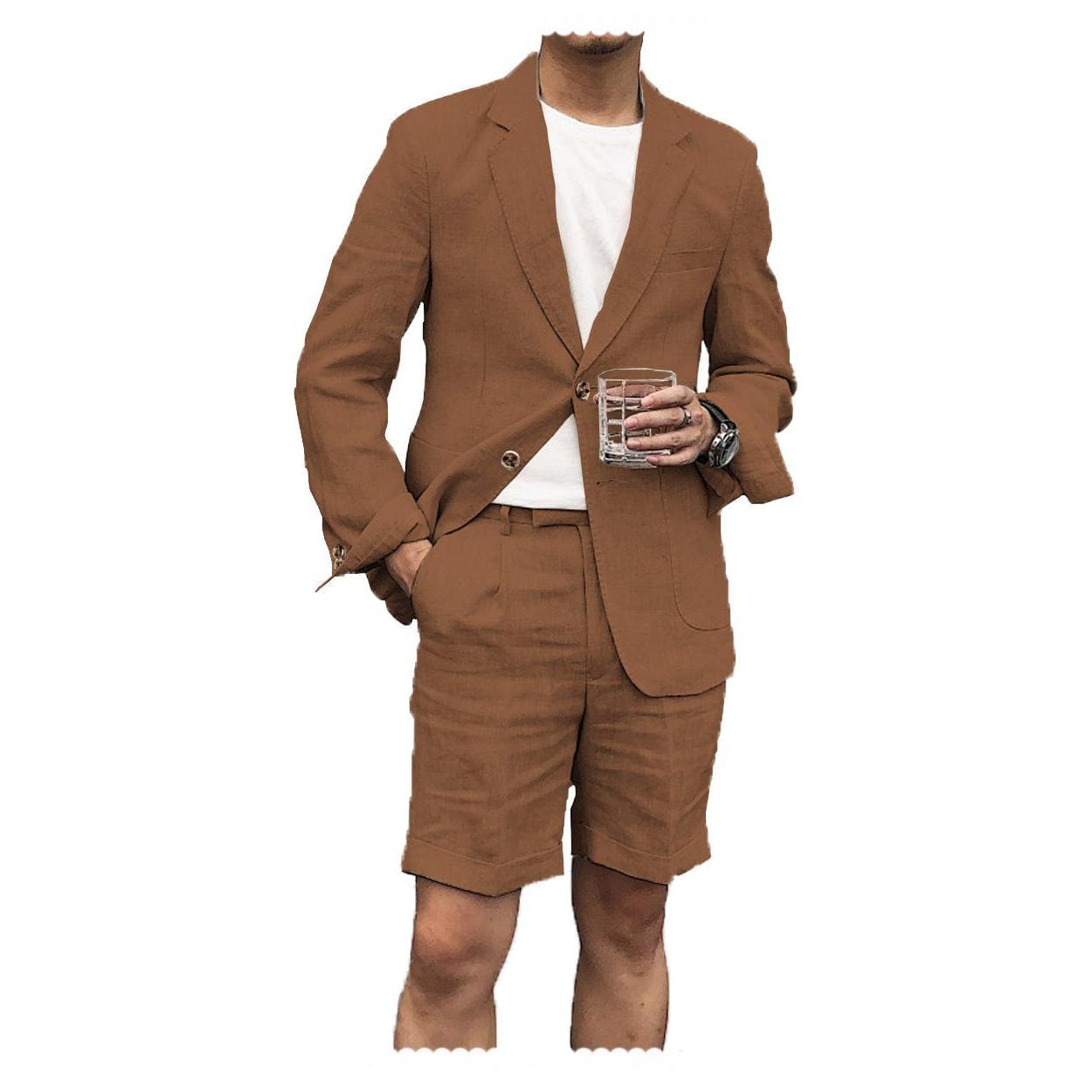 ceehuteey Men's 2 Piece Linen Suit Casual Slim Fit Tuxedos Wedding Summer  (Blazer+Pants)