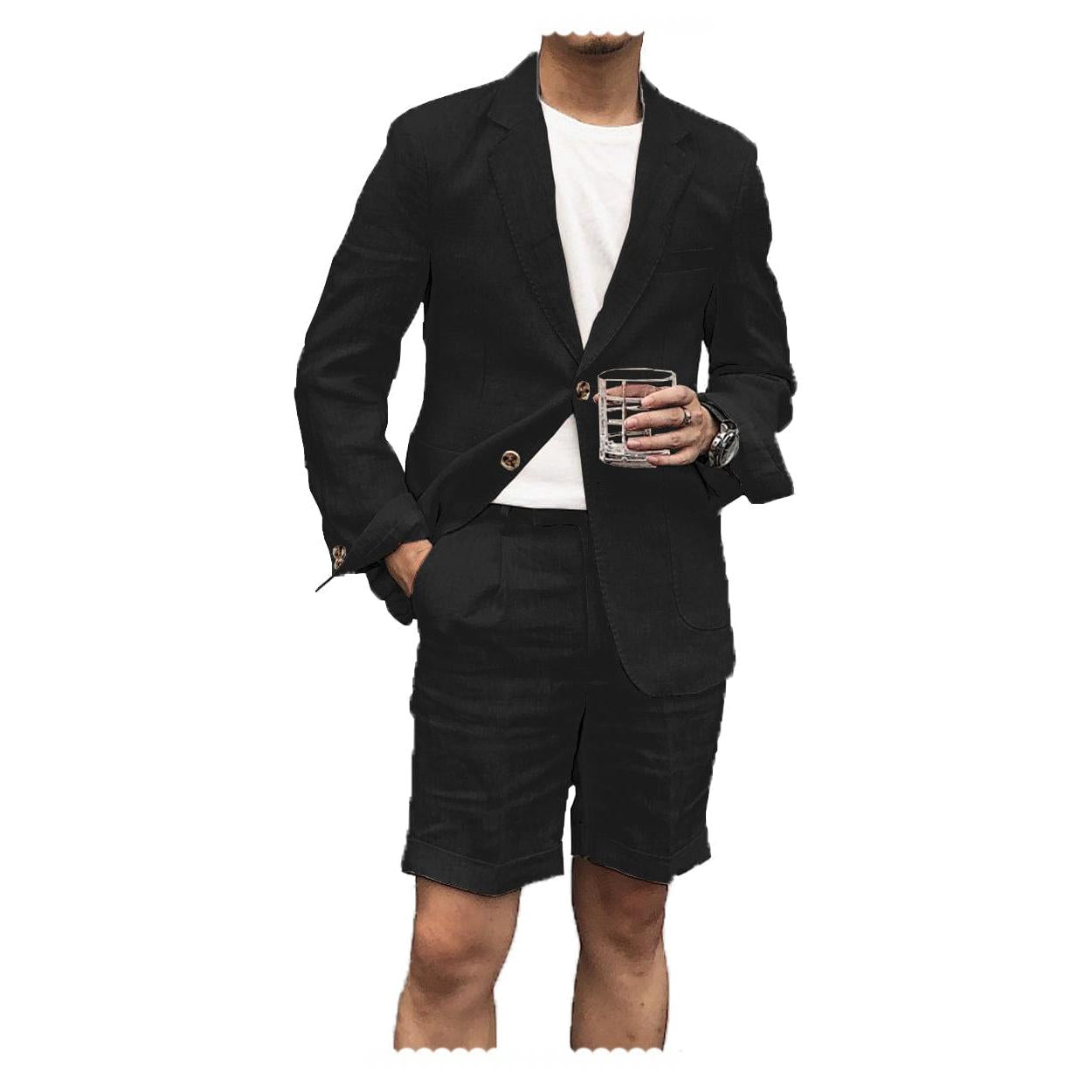 ceehuteey Men's 2 Piece Linen Suit Casual Slim Fit Tuxedos Wedding Summer  (Blazer+Pants)