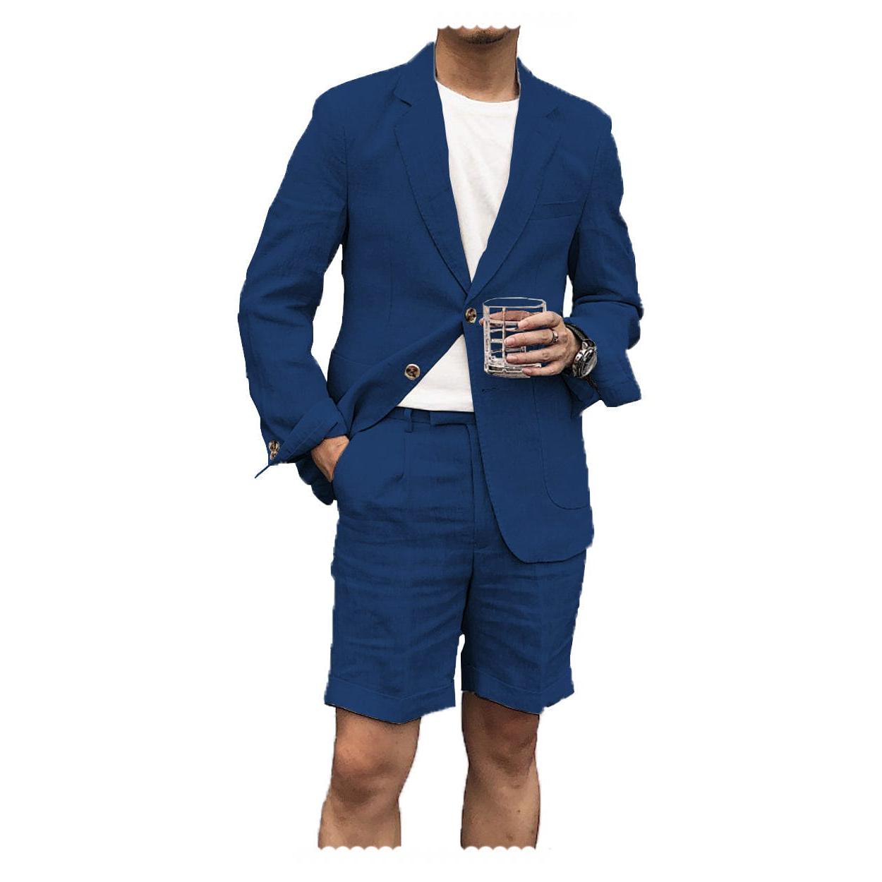 ceehuteey Men's 2 Piece Linen Suit Casual Slim Fit Tuxedos Wedding Summer  (Blazer+Pants)