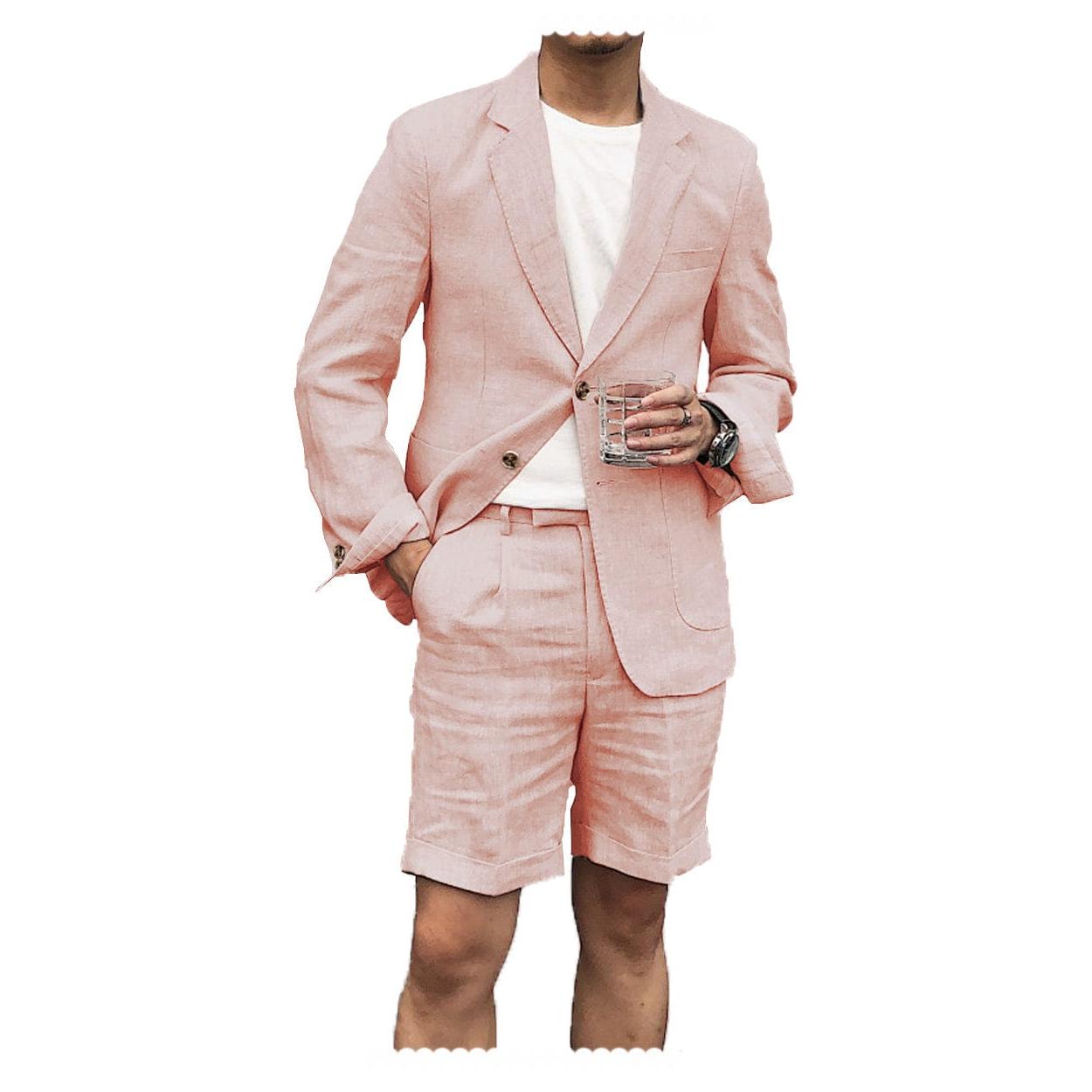 ceehuteey Men's 2 Piece Linen Suit Casual Slim Fit Tuxedos Wedding Summer (Blazer+Pants)