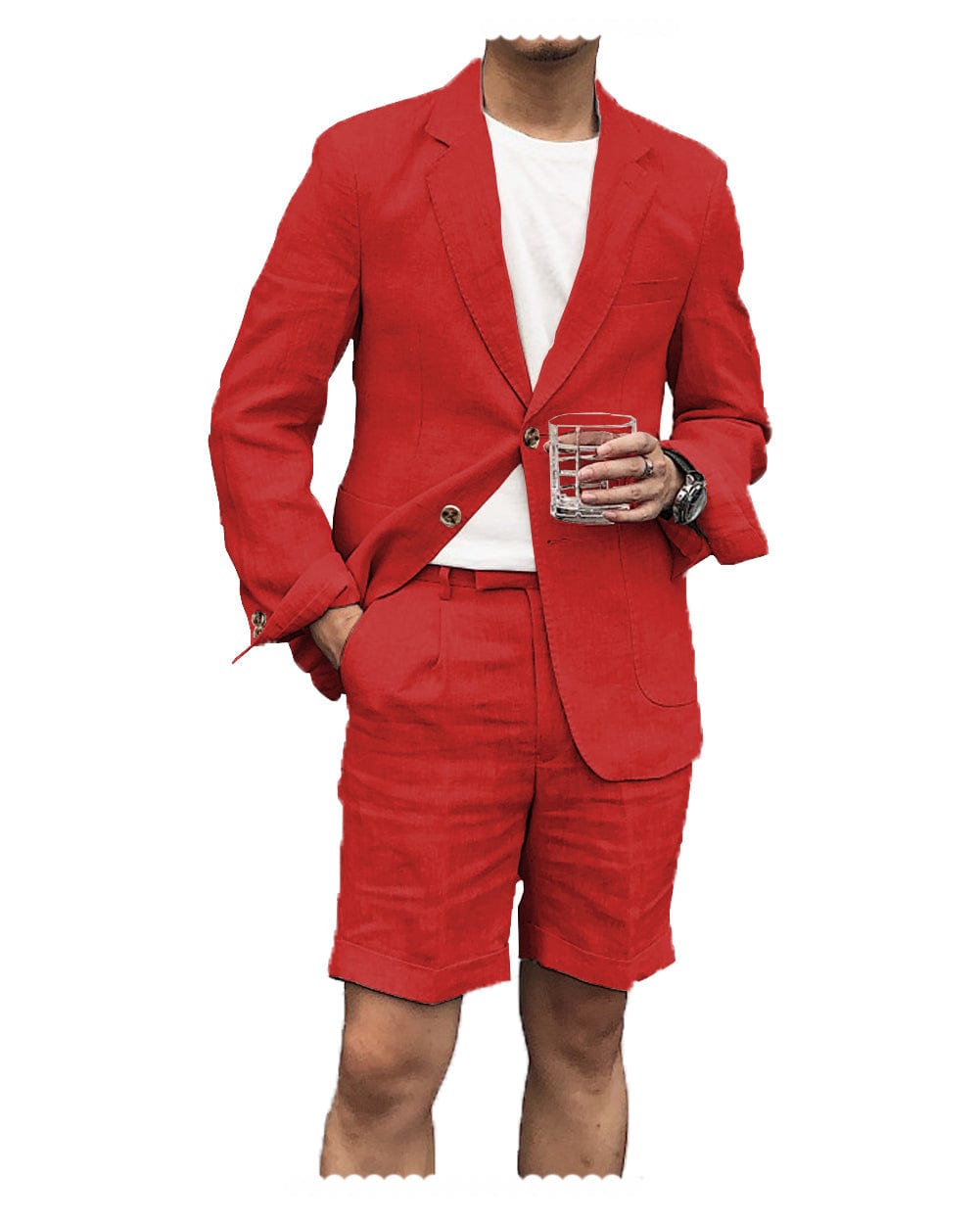 ceehuteey Men's 2 Piece Linen Suit Casual Slim Fit Tuxedos Wedding Summer (Blazer+Pants)