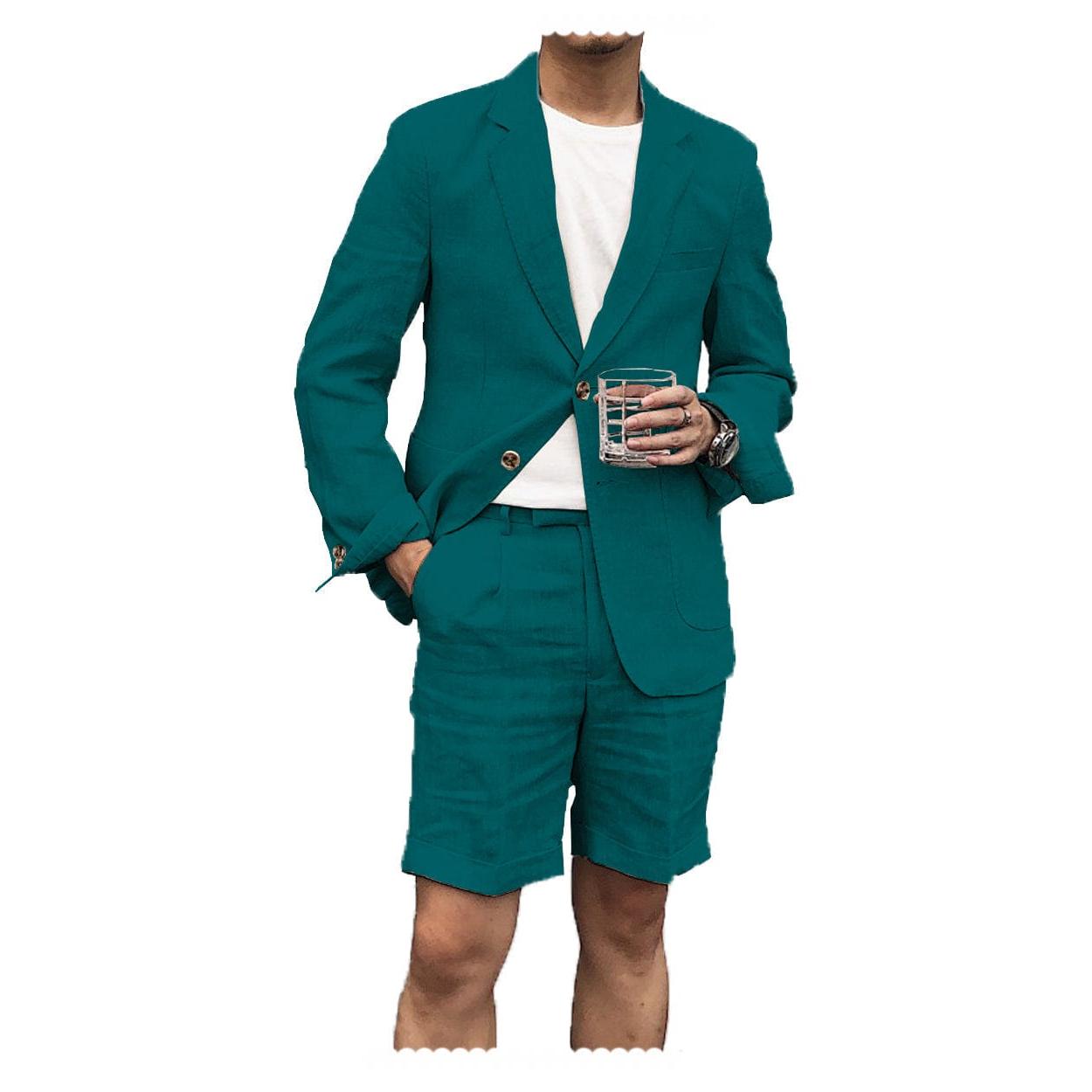 ceehuteey Men's 2 Piece Linen Suit Casual Slim Fit Tuxedos Wedding Summer (Blazer+Pants)