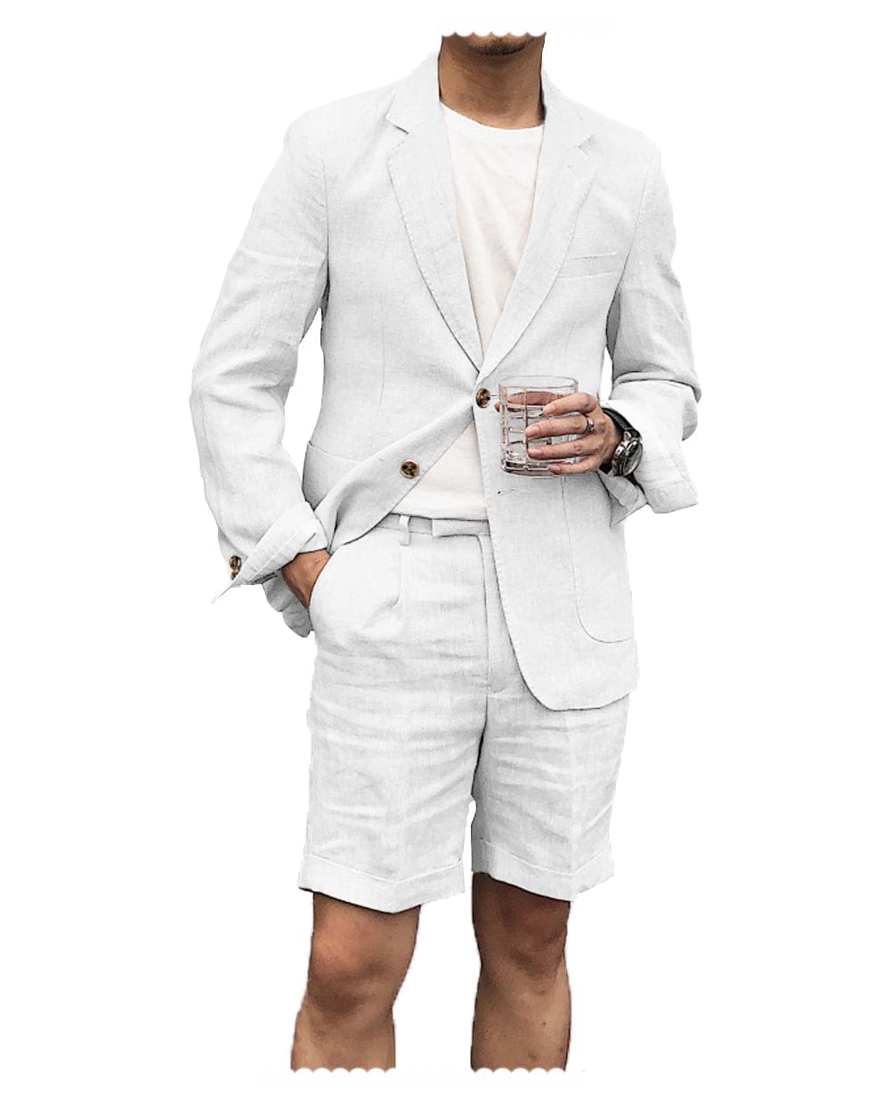 ceehuteey Men's 2 Piece Linen Suit Casual Slim Fit Tuxedos Wedding Summer (Blazer+Pants)