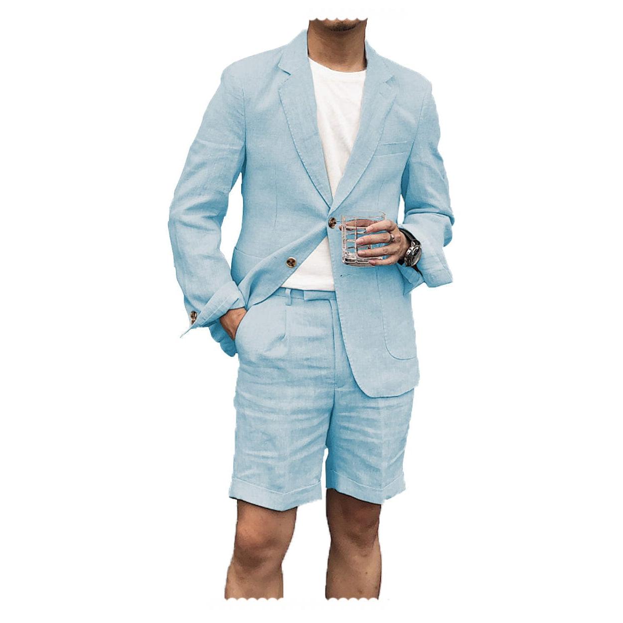 ceehuteey Men's 2 Piece Linen Suit Casual Slim Fit Tuxedos Wedding Summer (Blazer+Pants)