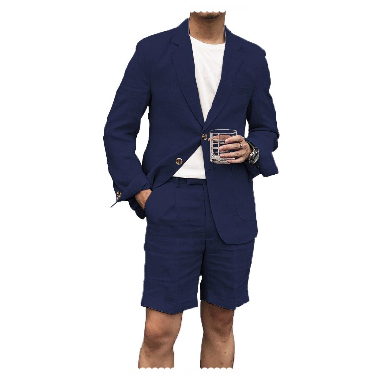 ceehuteey Men's 2 Piece Linen Suit Casual Slim Fit Tuxedos Wedding Summer (Blazer+Pants)