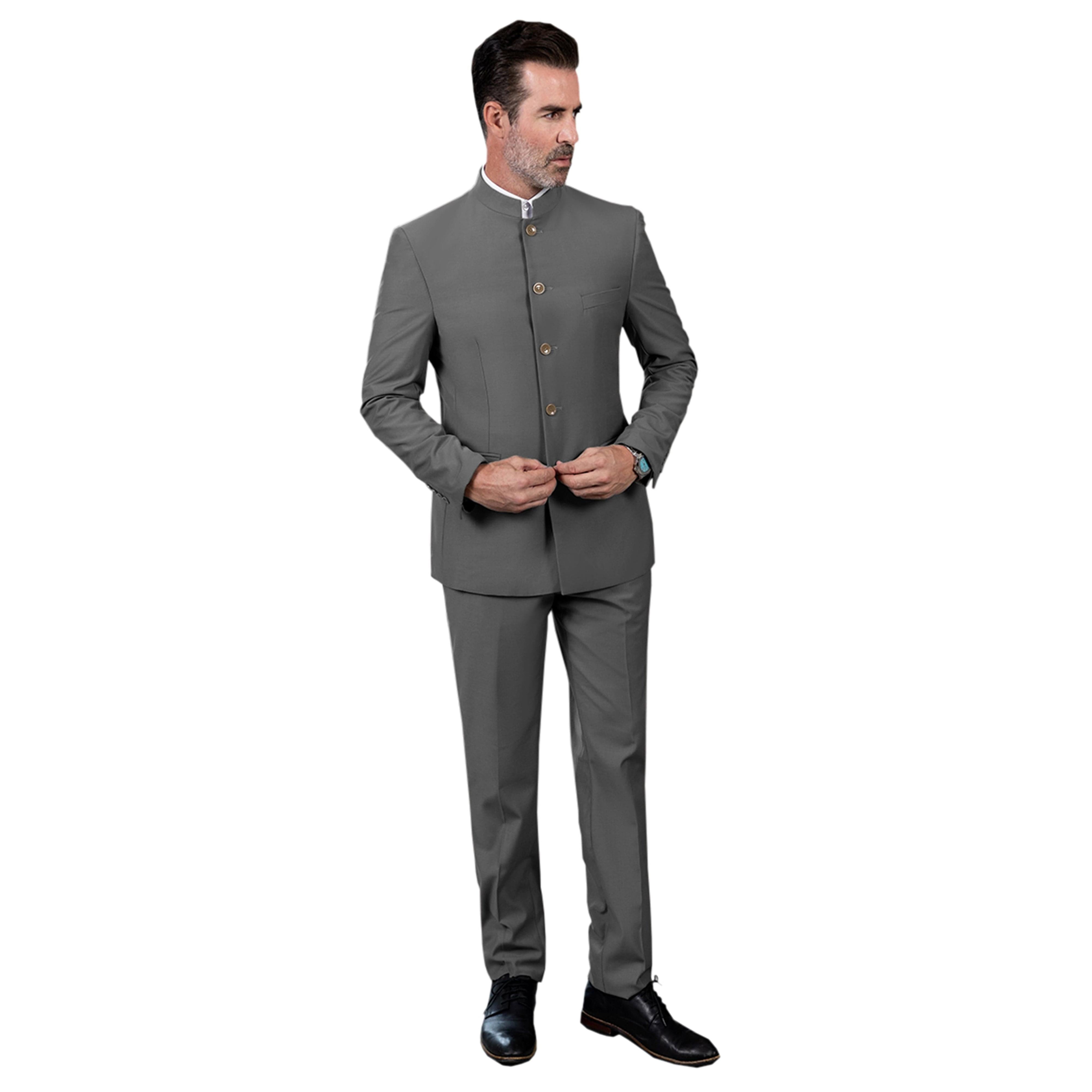 ceehuteey Men's 2 Piece Stand-up Collar With Metal Clasp Classic Fit vintage Suit