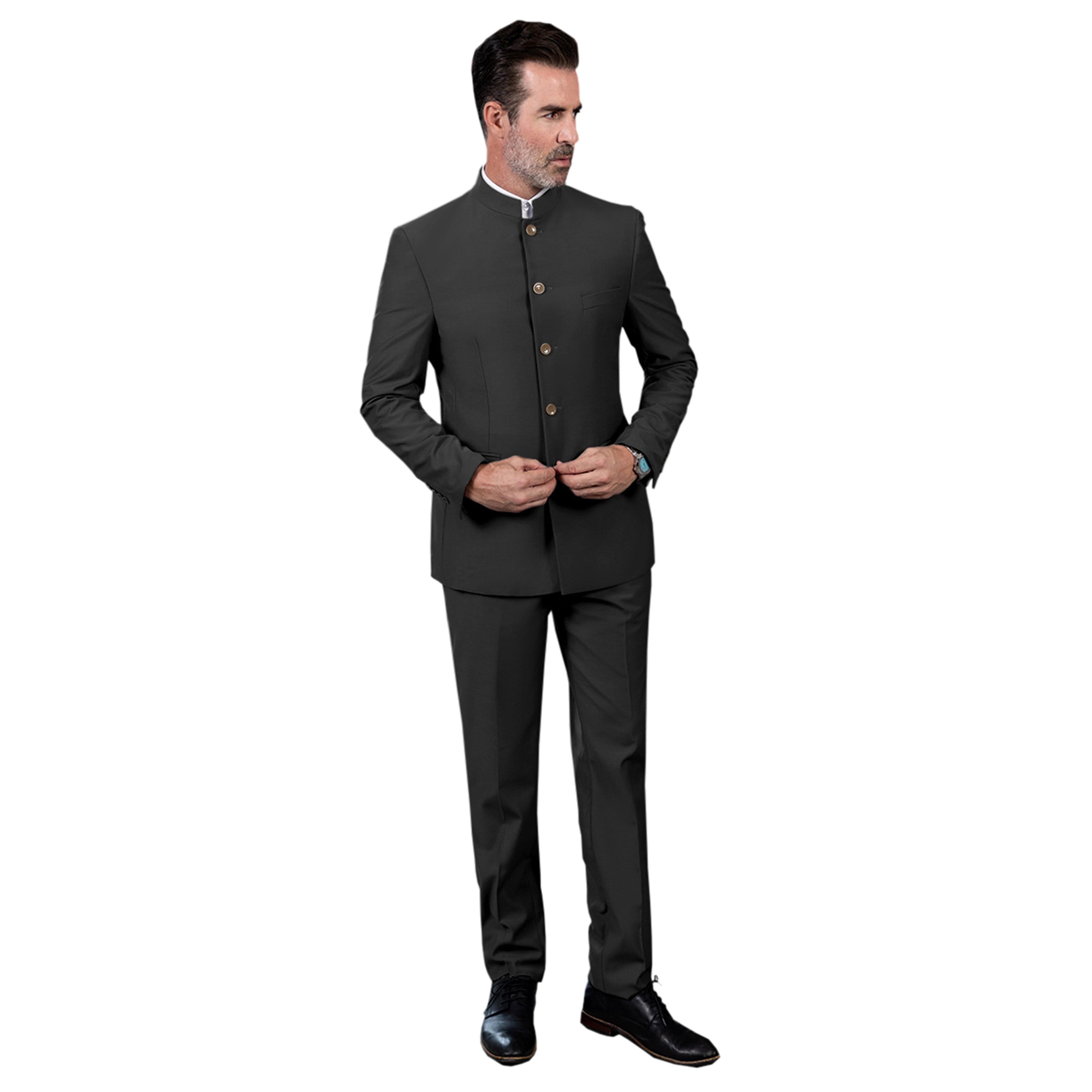 ceehuteey Men's 2 Piece Stand-up Collar With Metal Clasp Classic Fit vintage Suit