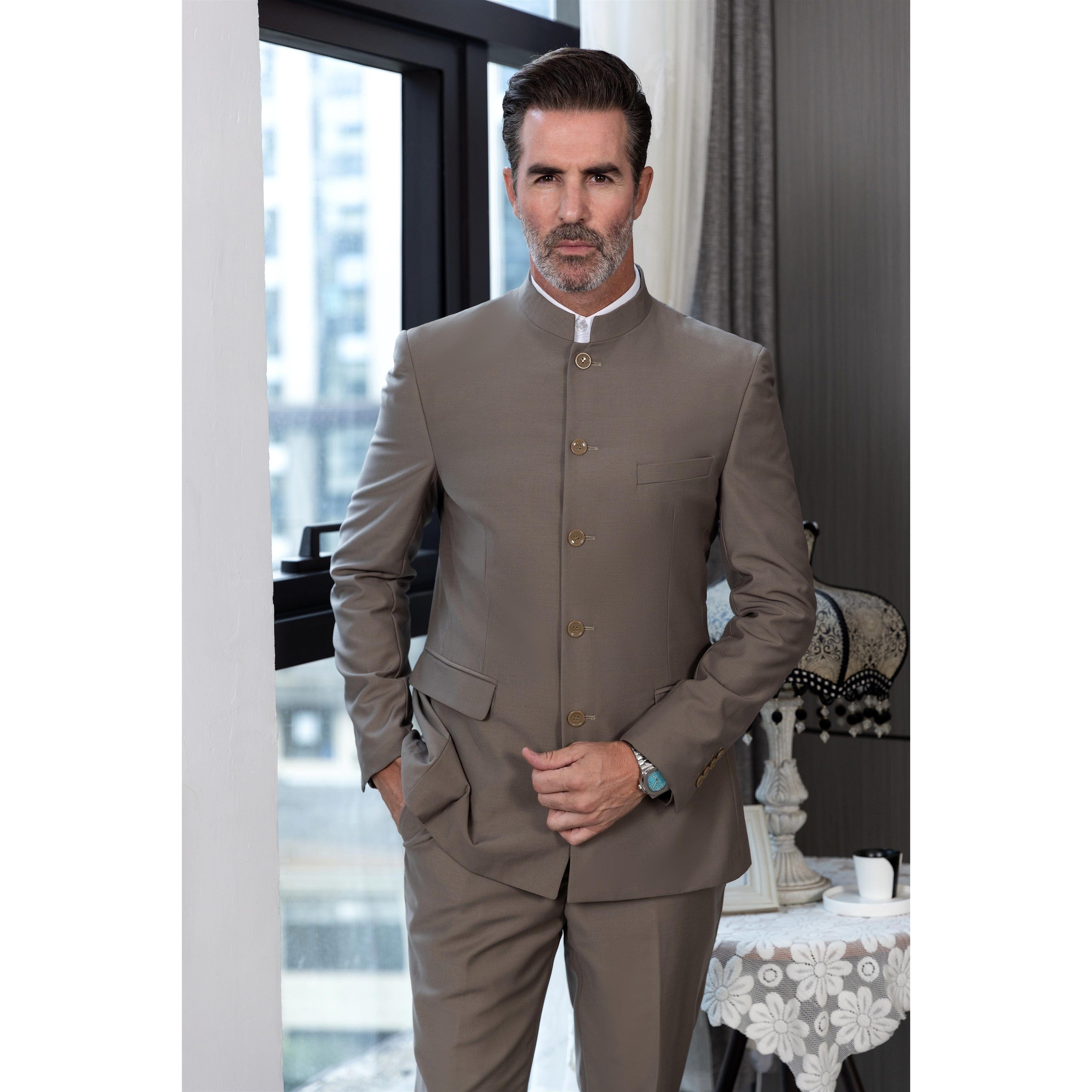 ceehuteey Men's 2 Piece Stand-up Collar With Metal Clasp Classic Fit vintage Suit